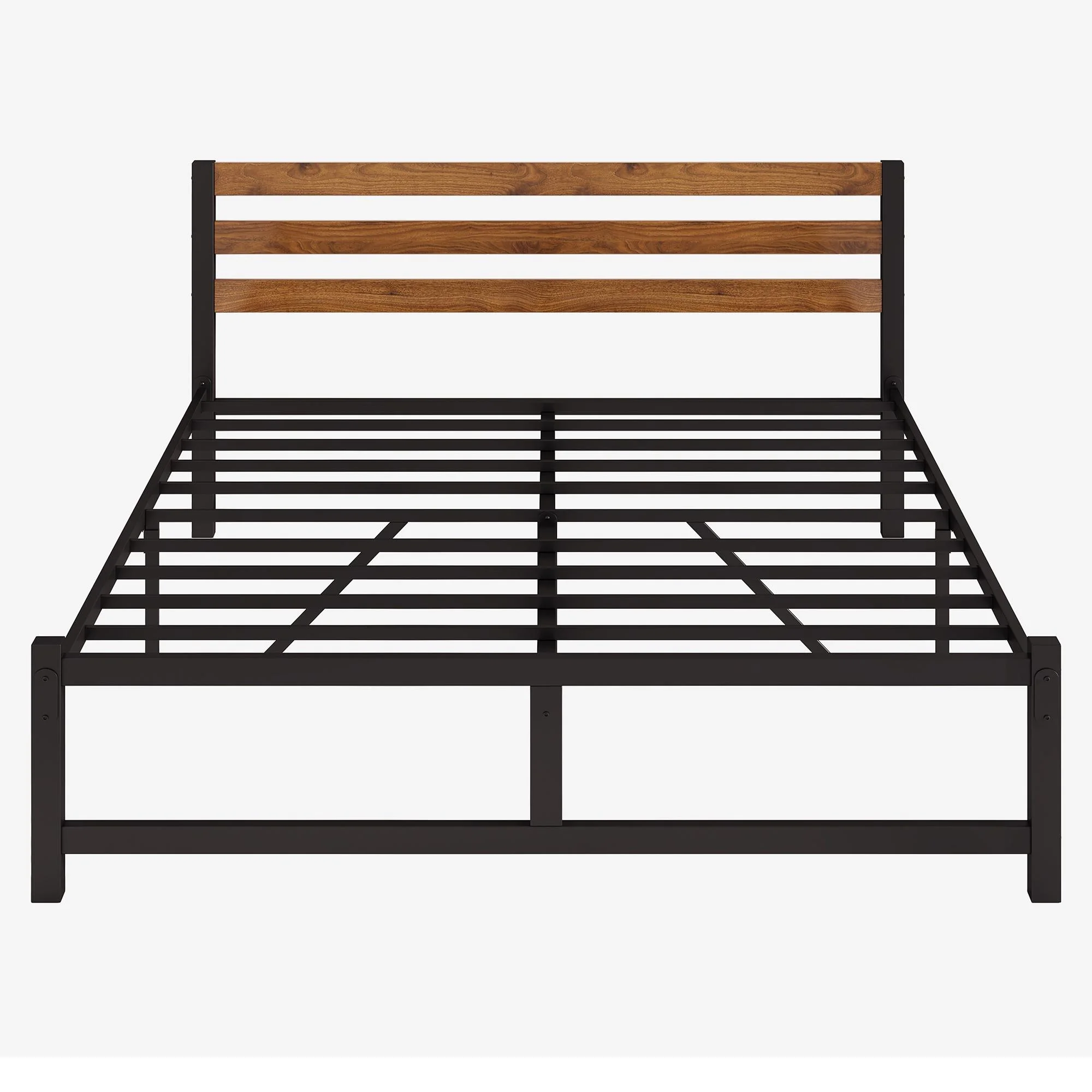 uhomepro Queen Platform Bed Frame with Headboard, Rustic Brown and Black Metal Platform Bed Frame with Heavy Duty Metal Slats, No Box Spring Needed - Inhomebuy