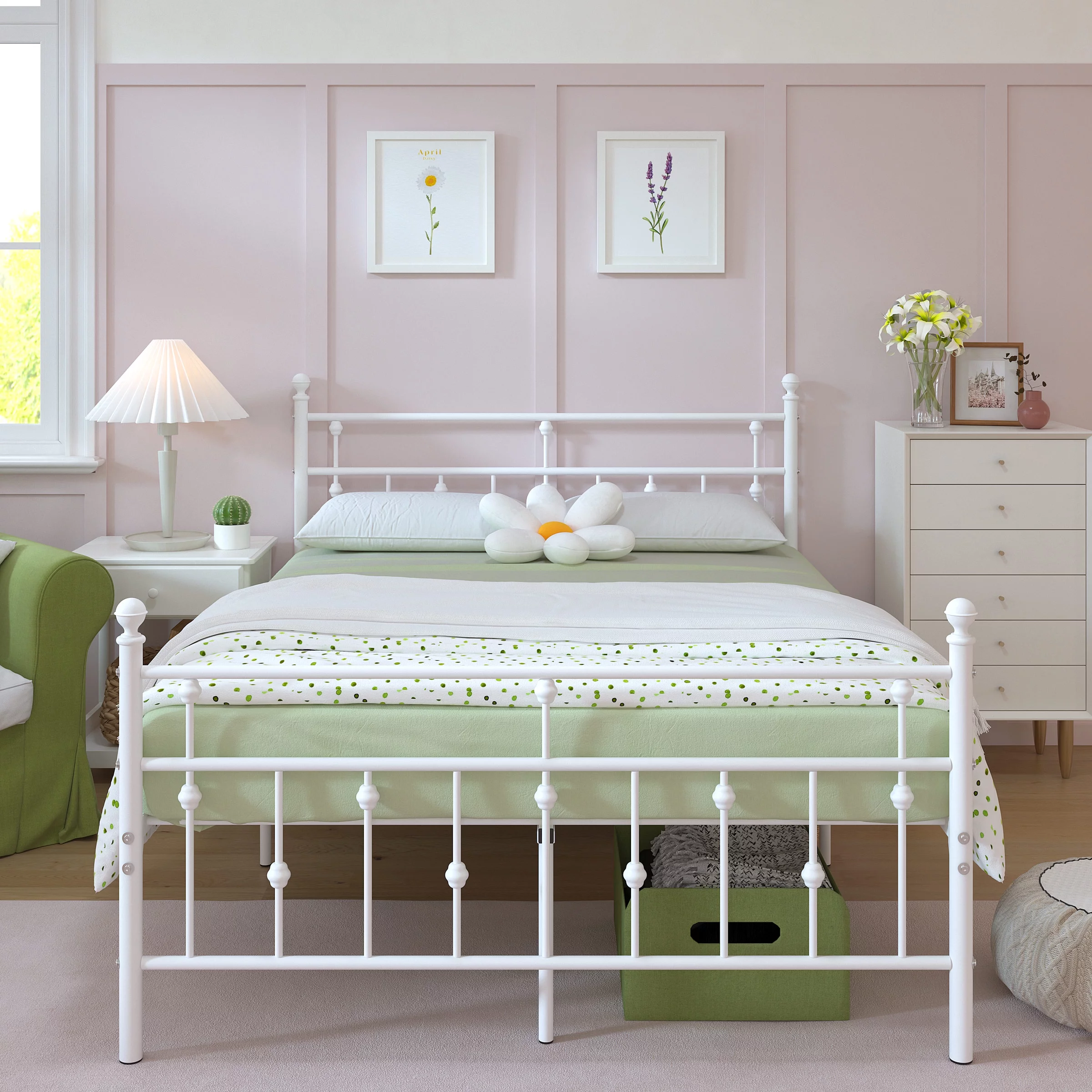 Yoneston Full Size Metal Platform Bed Frame with Retro Headboard Footboard, 14