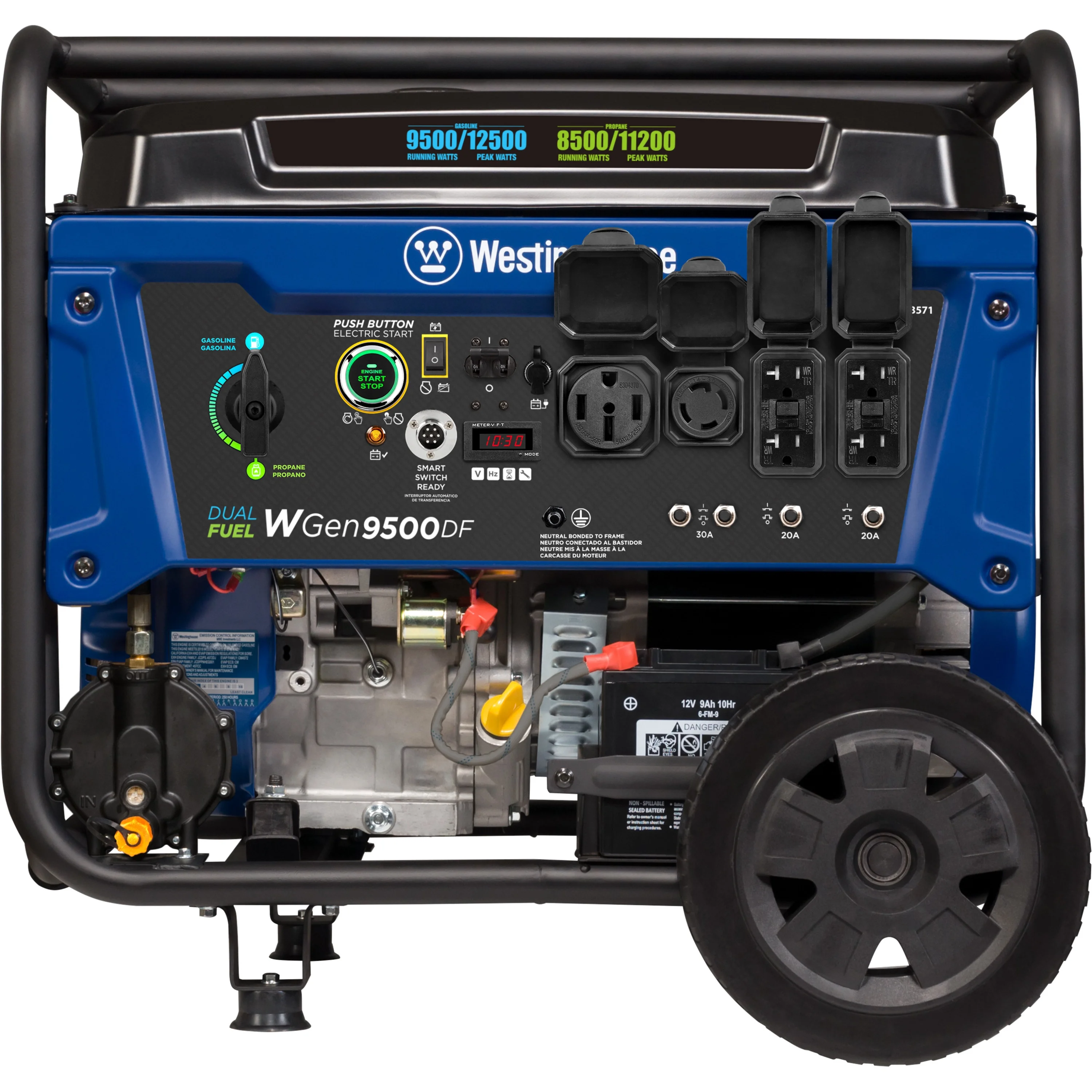 Westinghouse 12,500 Peak Watt Dual Fuel Portable Generator, Electric Start, Transfer Switch Ready - Inhomebuy
