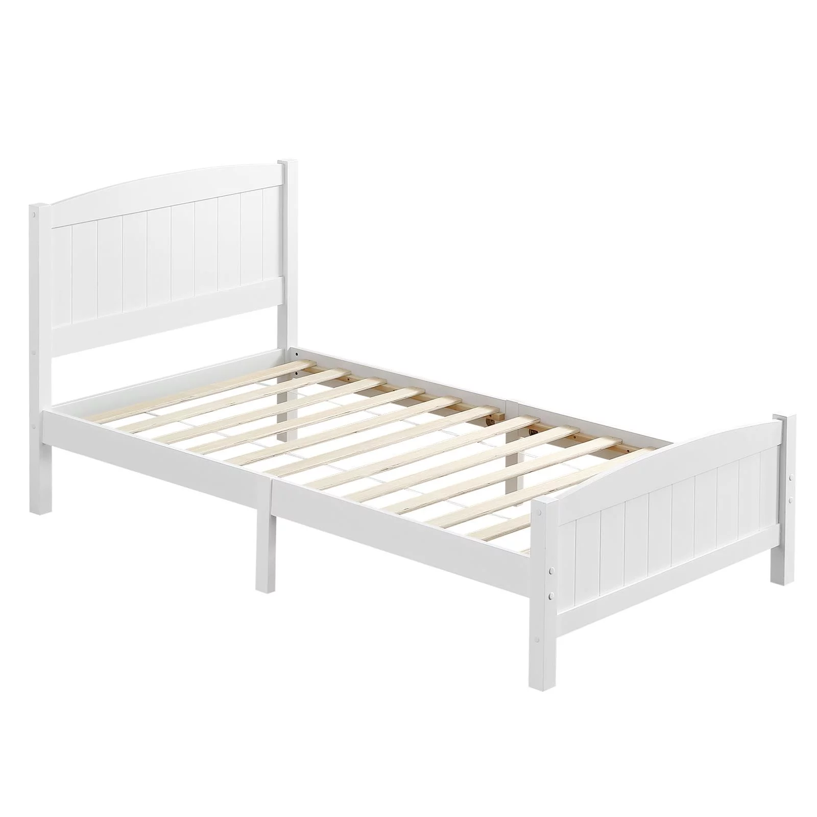 Zimtown Queen Bed Frame,Solid Pine Wood Kids Twin Platform Bed Frame, Bedroom Queen Bed with Headboard for Adults, White - Inhomebuy