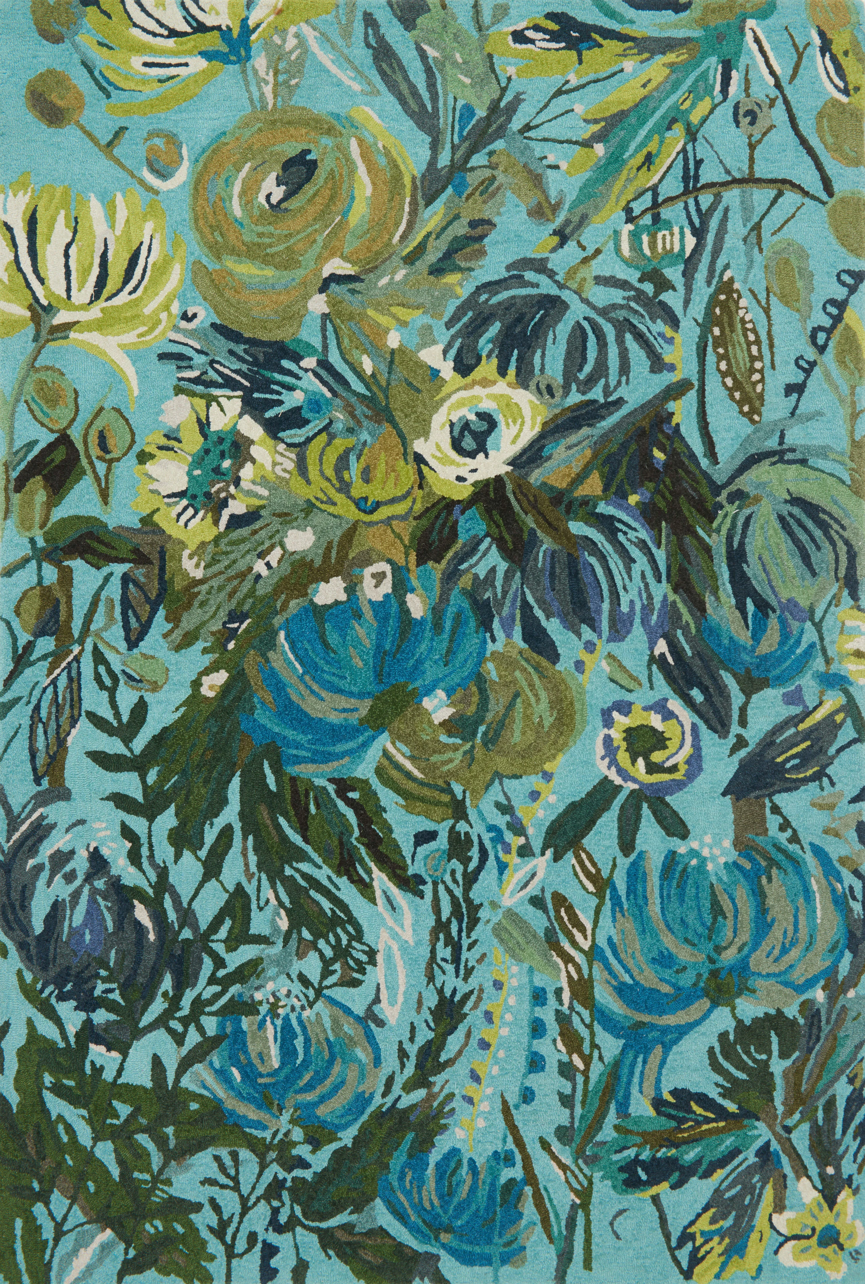 Loloi Rugs Wild Bloom Collection Rug in Aqua, Green - 7'10