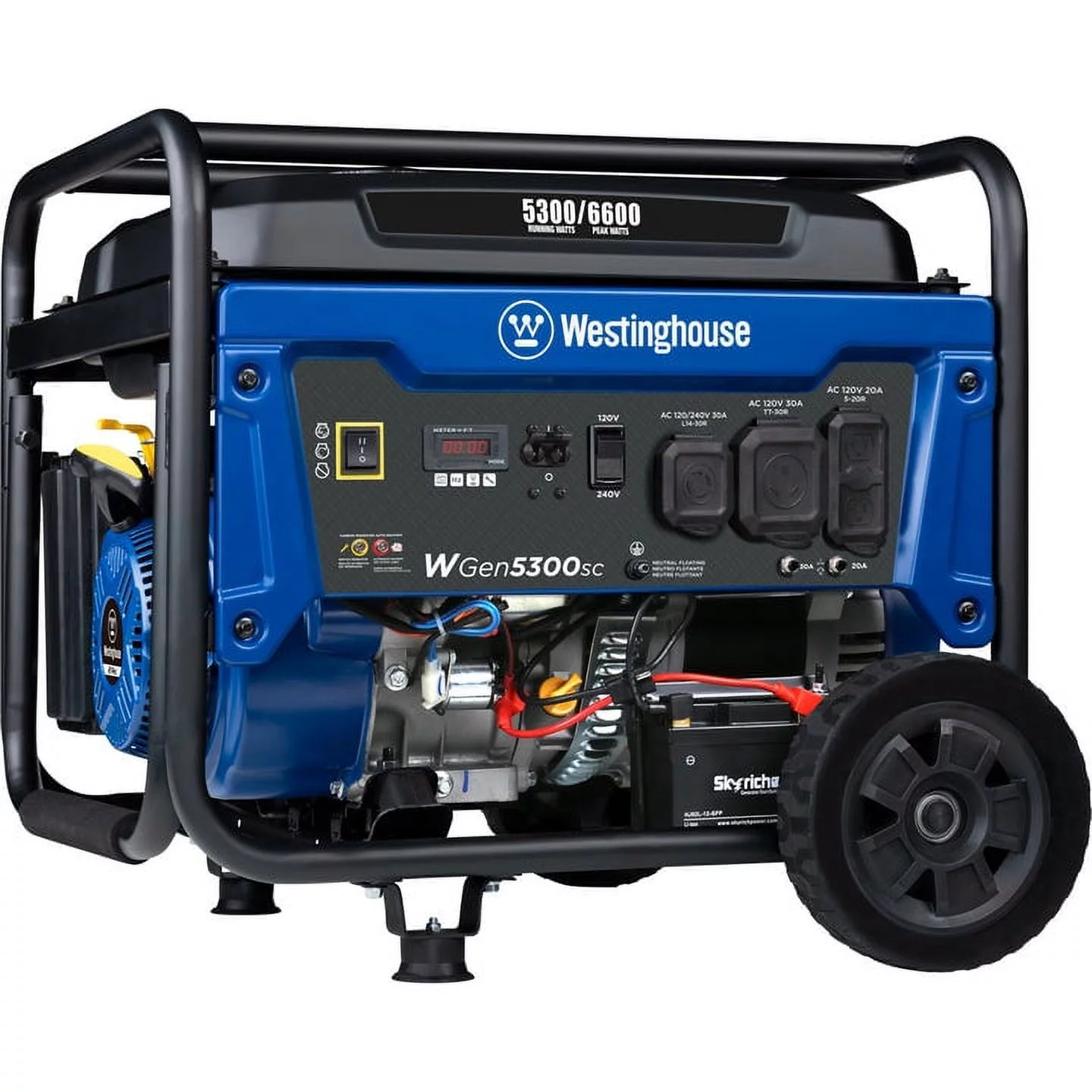Westinghouse 6600 Peak Watt Electric Start Portable Gas Powered Generator with CO Sensor and Wheel Kit - Inhomebuy