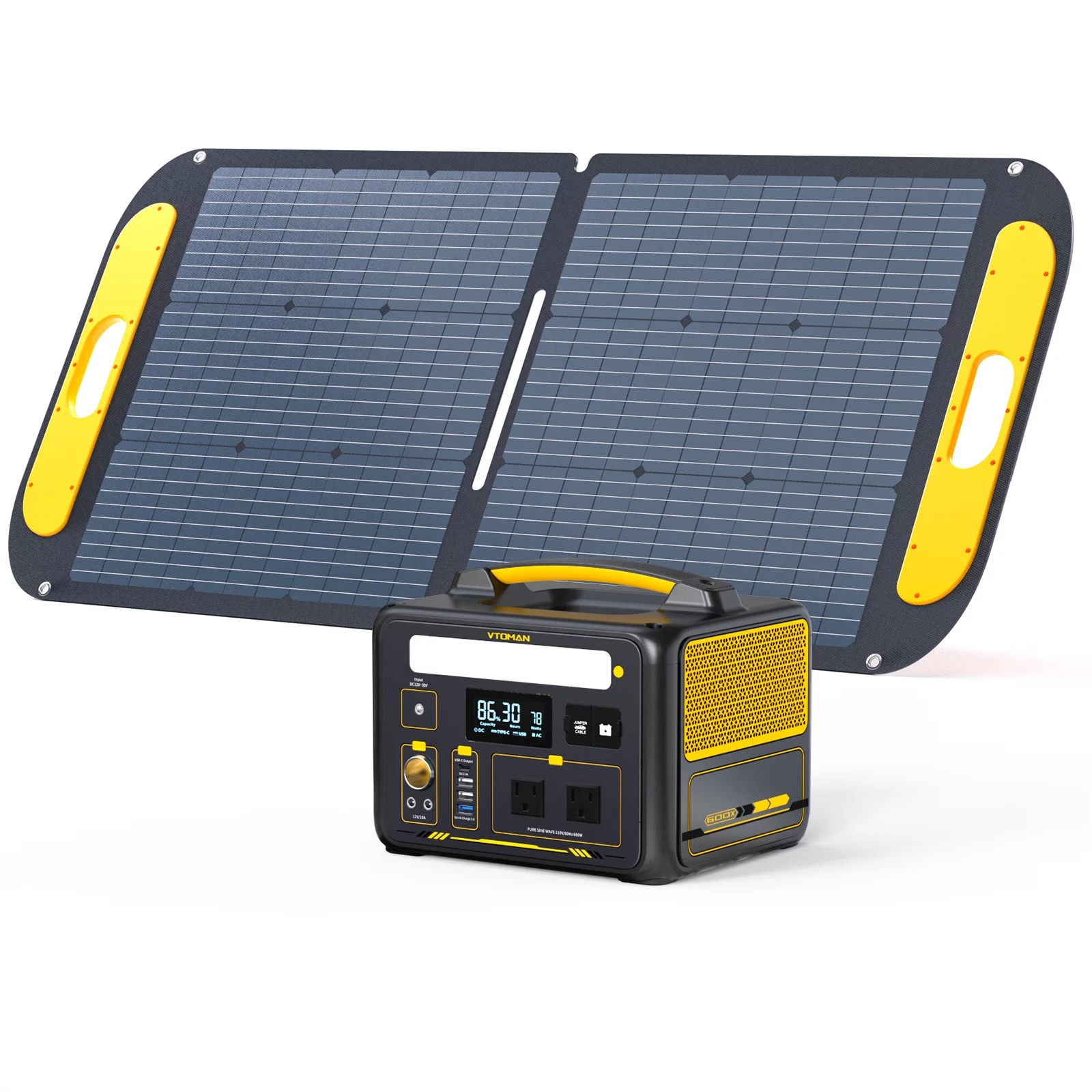 VTOMAN Jump 600X Portable Power Station 600W (1200W Peak), 299Wh LFP Solar Generator with 110V/600W AC Outlet, Jump Starter, 60W USB Port, 12V DC Output for Camping & Home Backup - Inhomebuy