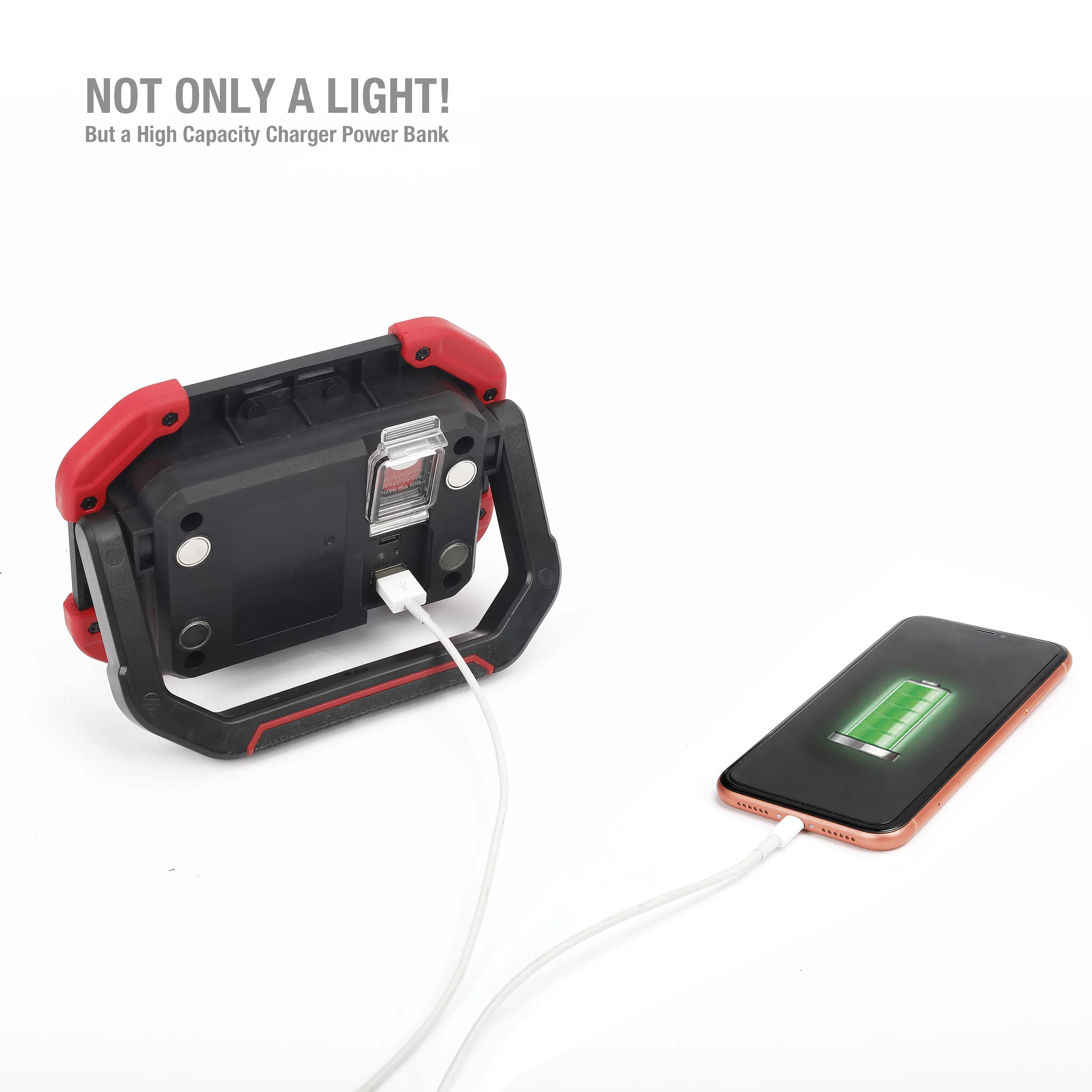 Hyper Tough 1200 Lumen LED Rechargeable Portable Work Light, Red, Black - Inhomebuy