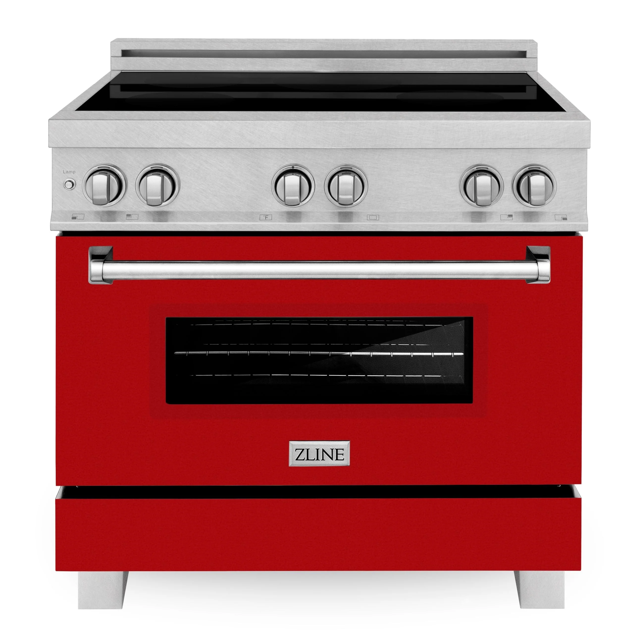 ZLINE 36 In. 4.6 cu. ft. Induction Range with a 4 Element Stove and Electric Oven in Durasnow and Red Gloss, RAINDS-RG-36 - Inhomebuy