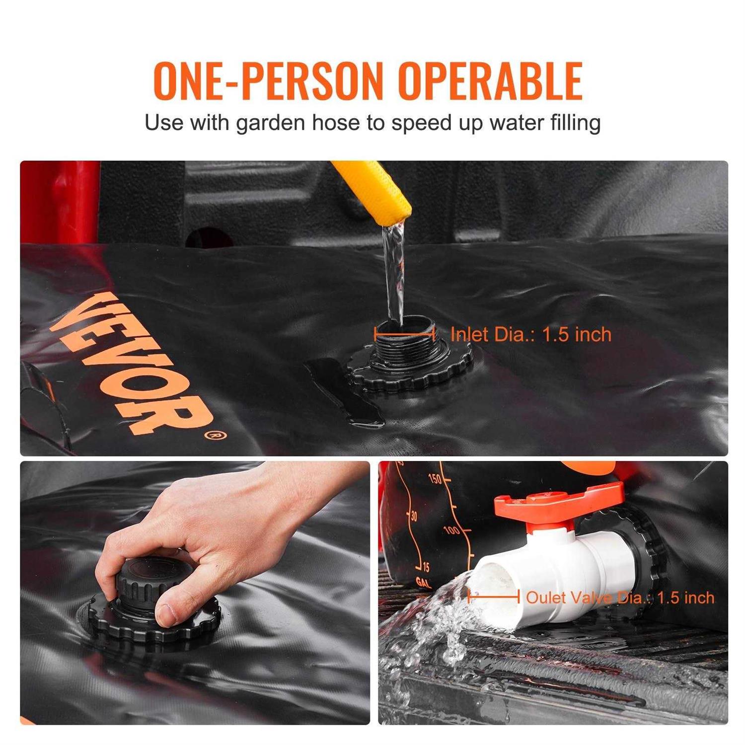 VEVOR Portable Water Storage Bladder Large Capacity Water Storage Containers,1000D PVC Water Bladder Including Spigots and Overflow Kit - Inhomebuy