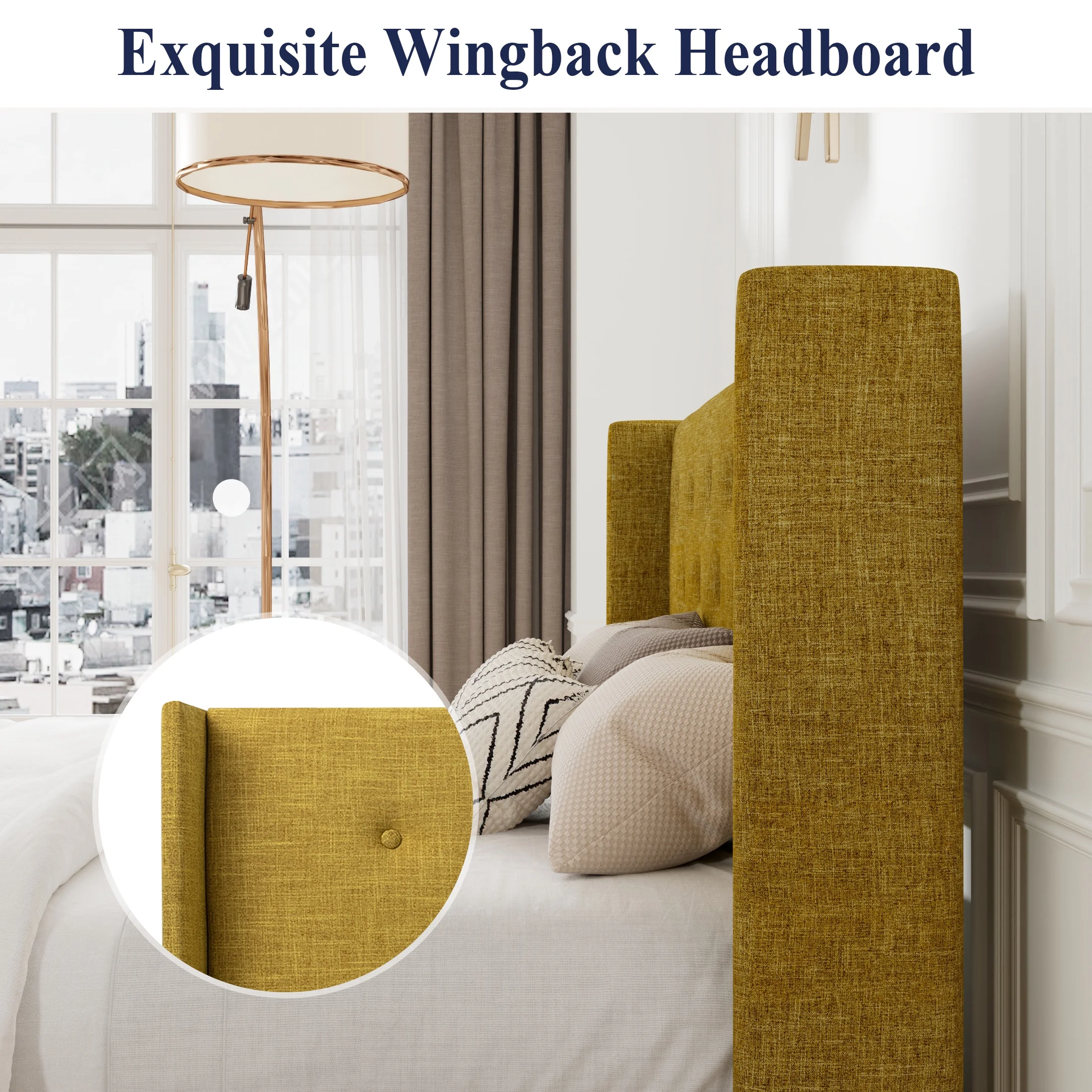 Allewie Queen Size Lift Up Platform Storage Bed Frame with Pannel Wingback Headboard, Light Beige - Inhomebuy