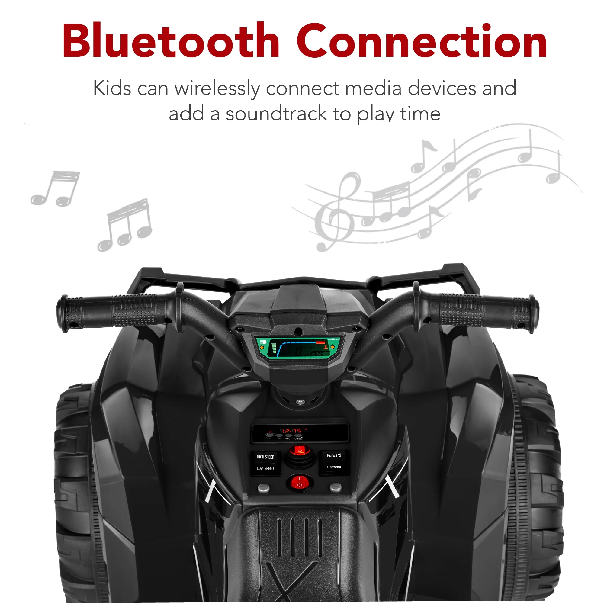 Best Choice Products 12V Kids Ride-On ATV Quad w/ Bluetooth, 2.4mph Max, Treaded Tires, LED Lights, Radio - Black - Inhomebuy