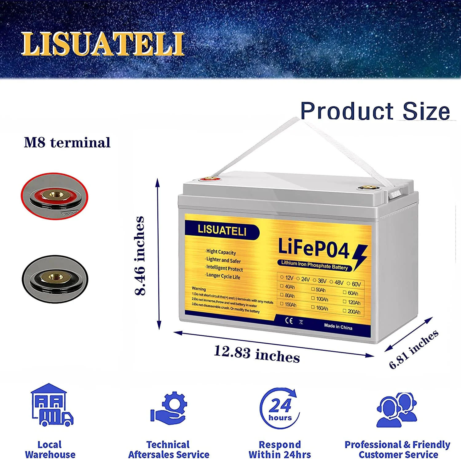 LISUATELI 12V 100Ah Lifepo4 Lithium Batteries Up to 3000-7000 Deep Cycles for Golf Cart Solar RV Camper Marine Battery - Inhomebuy