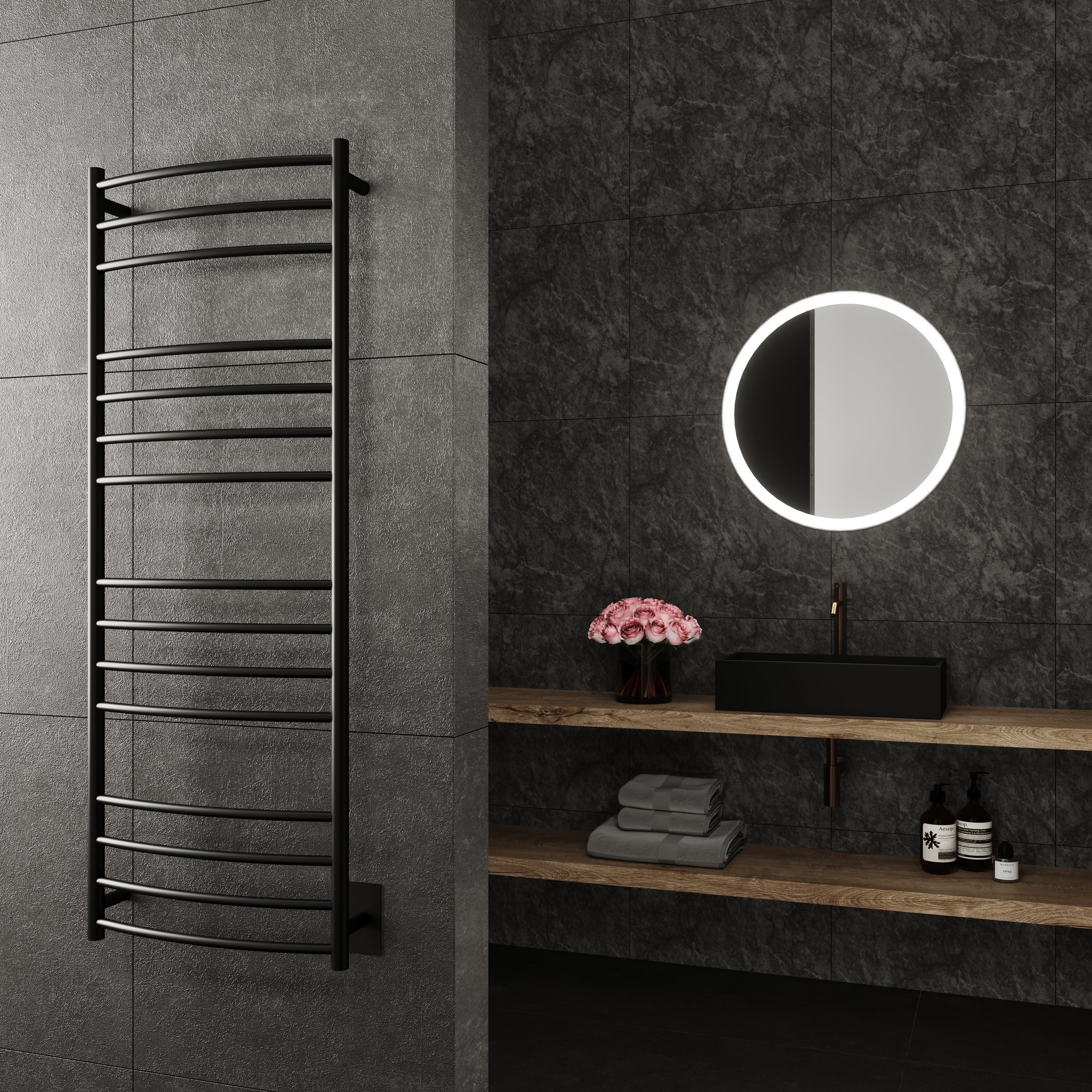 Selene Wall Mounted Electric Towel Warmer in Black - Inhomebuy