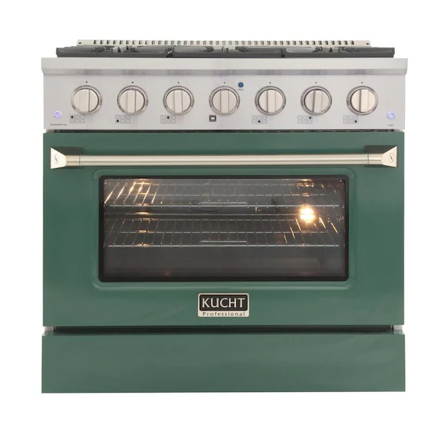 Kucht Professional 36 in. 5.2 cu ft. Natural Gas Range with Green Door and Silver Knobs, KNG361-G - Inhomebuy