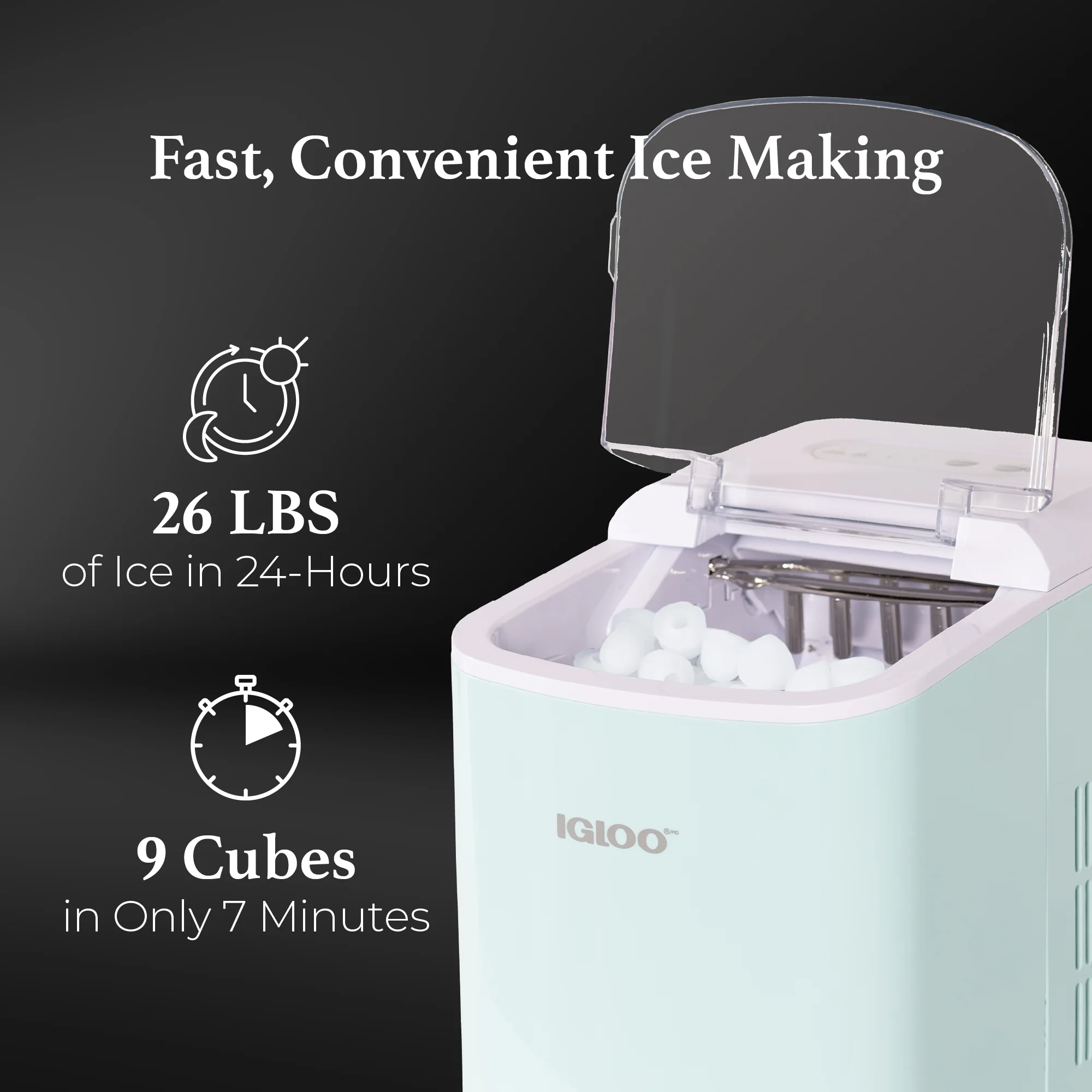 IGLOO® 26-Pound Automatic Portable Countertop Ice Maker Machine, Aqua - Inhomebuy
