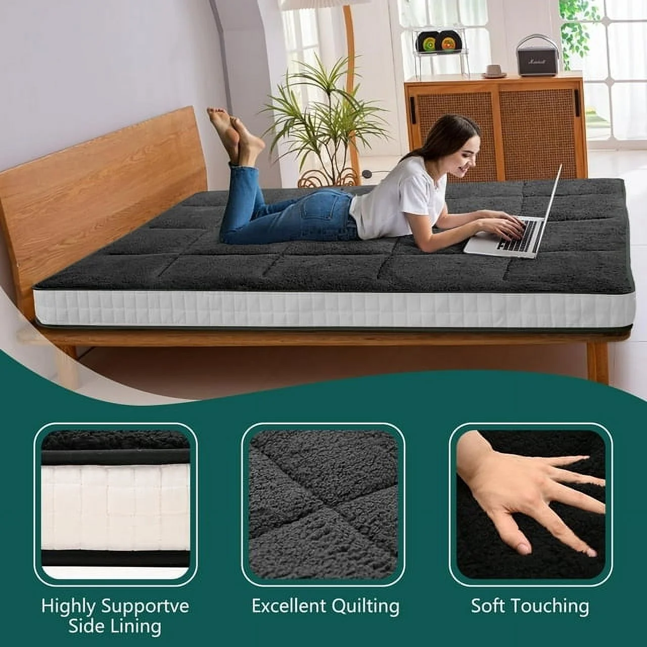 ABORON Japanese Floor Mattress, Upgraded Reversible Winter Futon Mattress Foam Mattress, 4