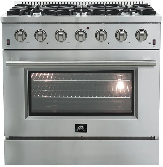 Forno 36″ Galiano Gas Range with 6 Italian Burners in Stainless Steel, FFSGS6244-36 - Inhomebuy
