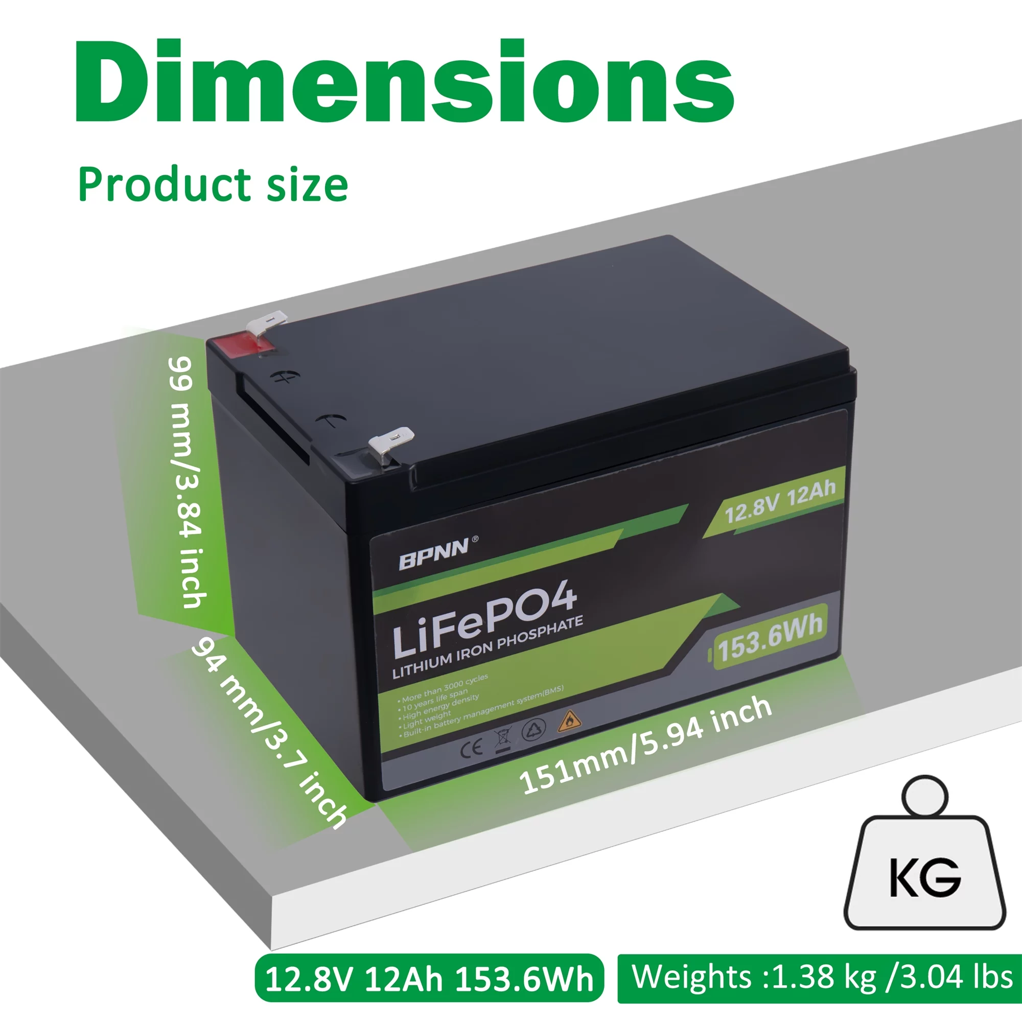 BPNN 12V 100Ah LiFePO4 Battery Long Cycles 12V Lithium Battery for RV Home Backup - Inhomebuy