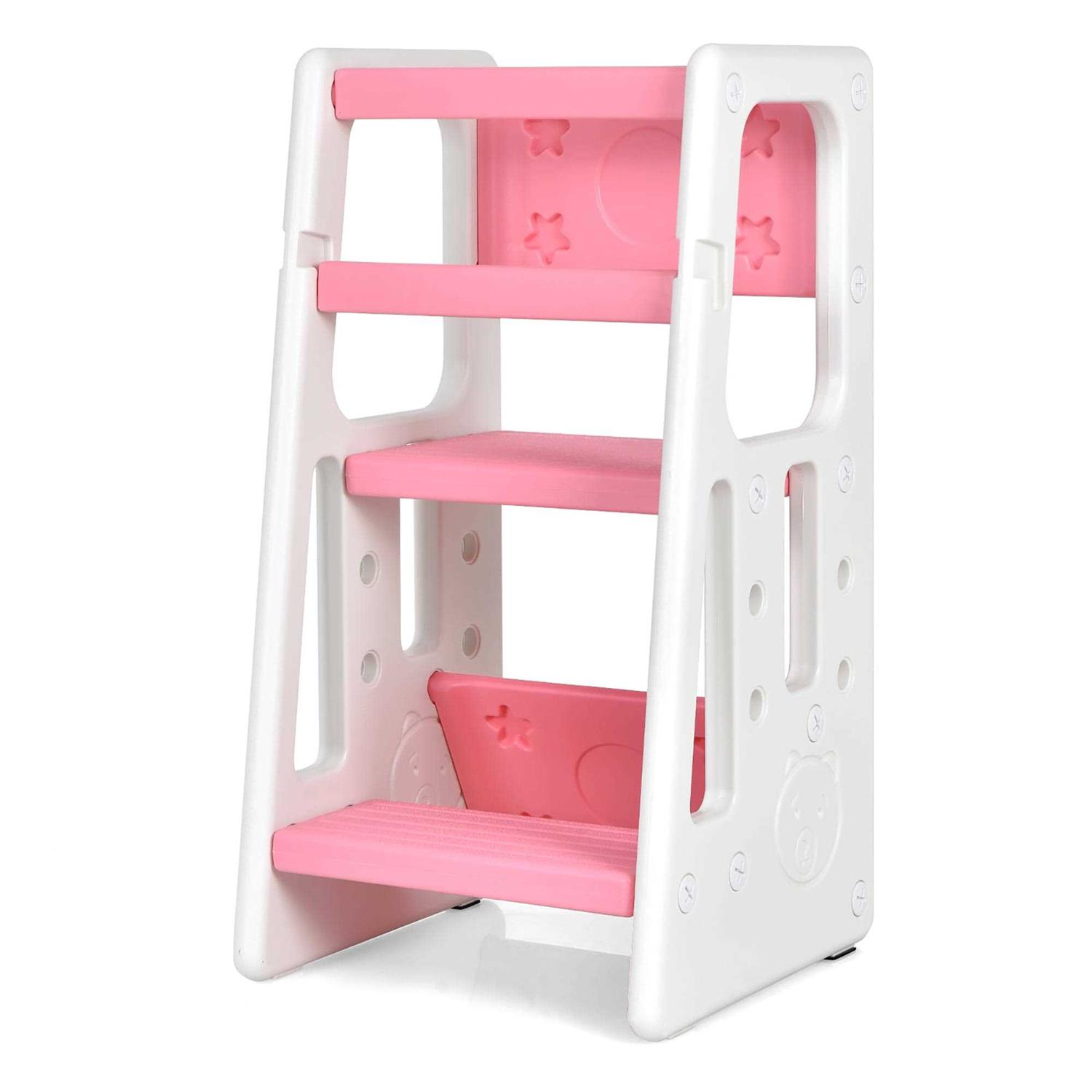 Costway Kids Kitchen Step Stool with Double Safety Rails Toddler Learning Stool - Inhomebuy