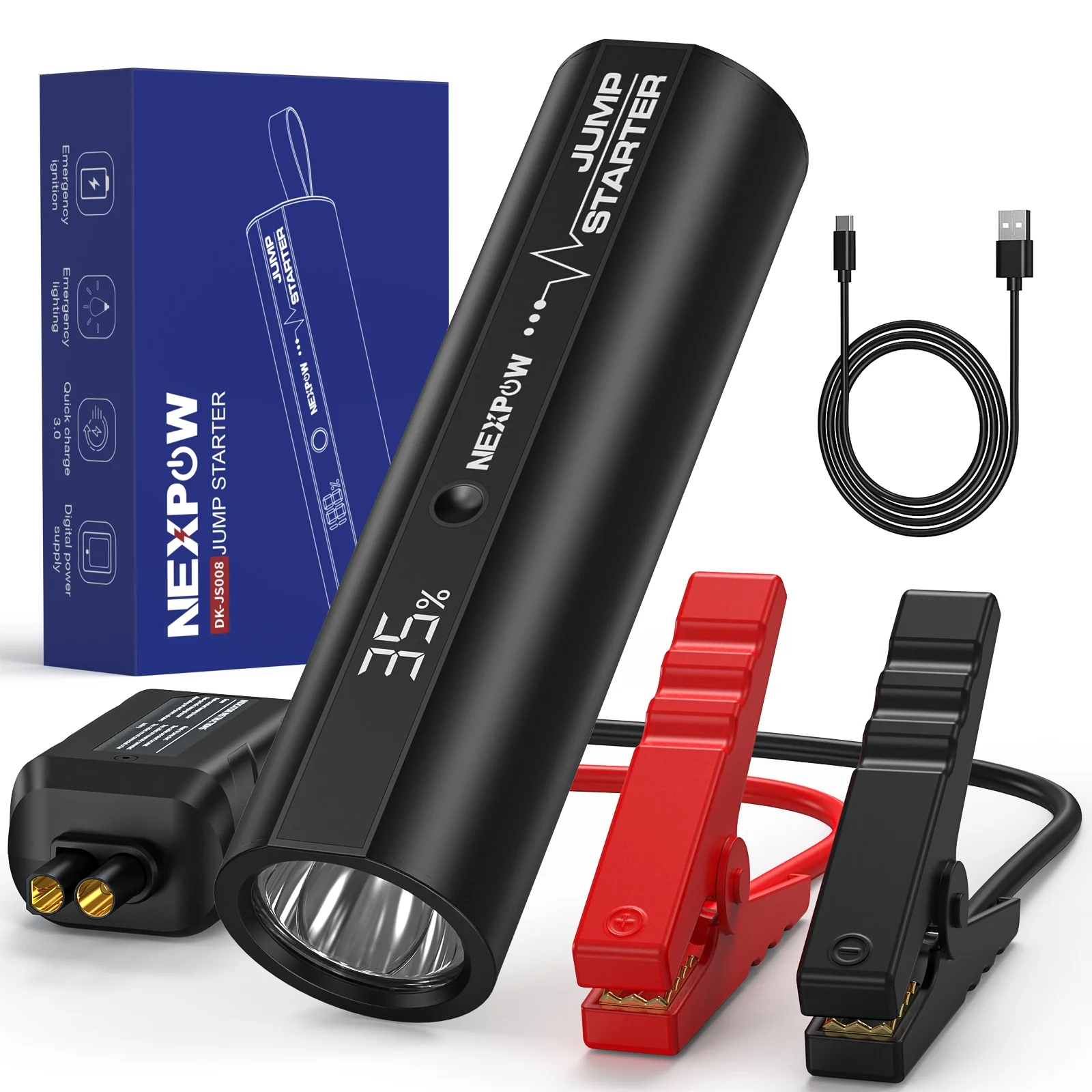 NEXPOW Car Jump Starter with LED Flashlight, 2500A Peak 18000mAh Battery Jump Starter (up to 8.5L Gas and 6.5L Diesel Engine), 1500 Lumen Flashlight and 12V Jump Box - Inhomebuy