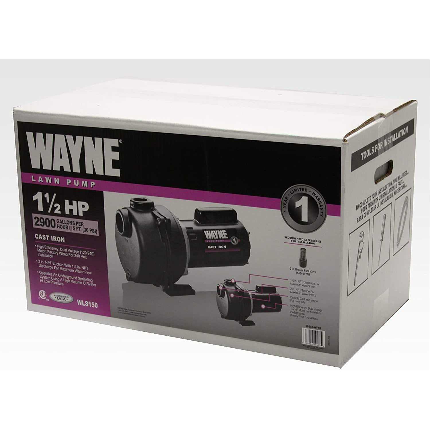 Wayne 1 HP Stainless Steel Portable Sprinkler Pump PLS100 - Inhomebuy