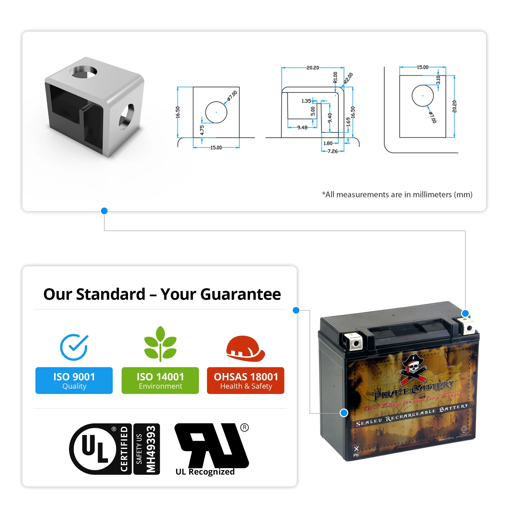Pirate Battery Ytx20l-bs (20l-bs 12 Volts,18 Ah, 270 Cca) Pwc Battery for Brp (sea-doo) Gti, Gtr, Gts, Gtx, Rxt, Rxp, Wake Year (16-17) - Inhomebuy