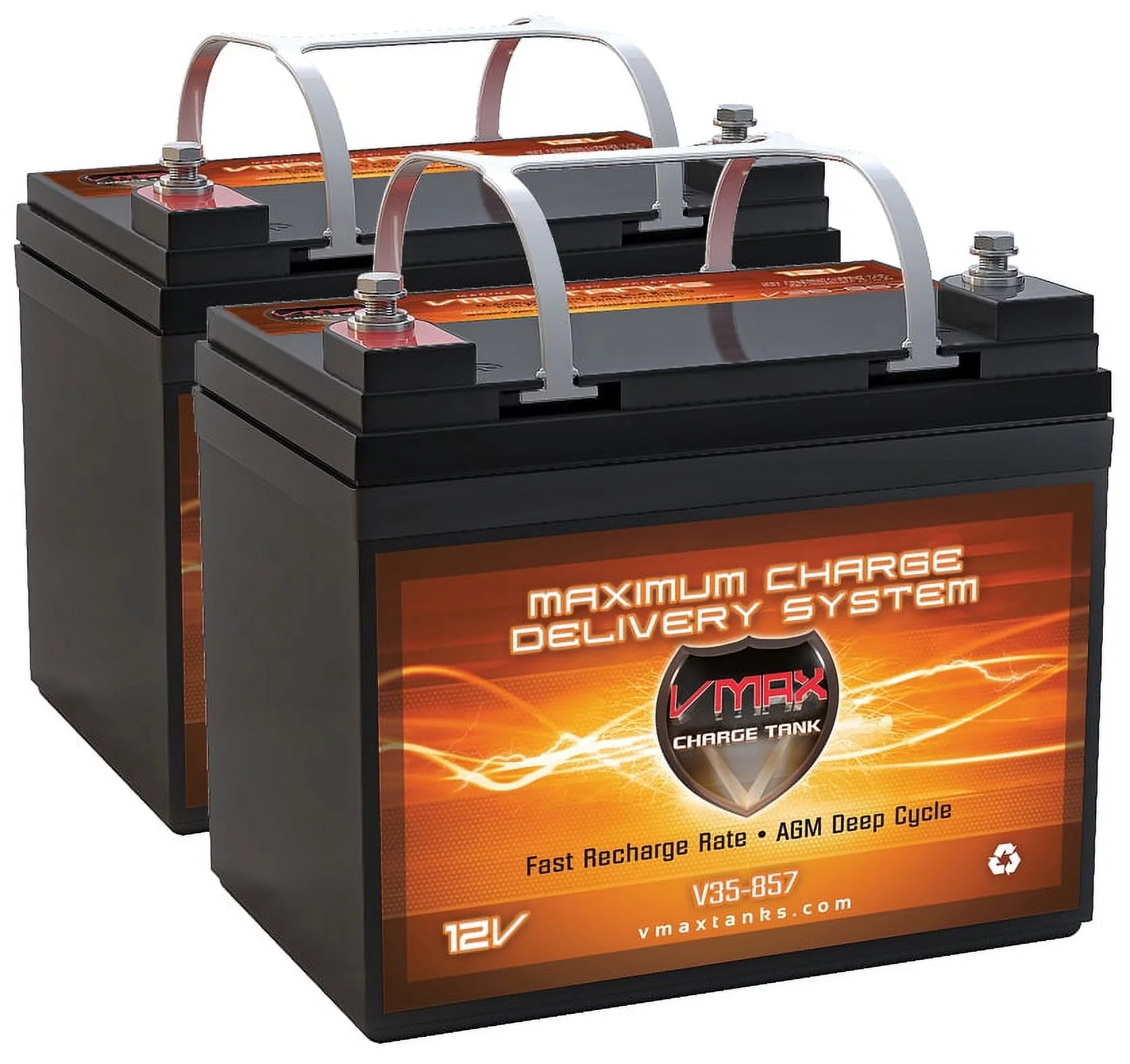 QTY2 VMAX857 AGM Deep Cycle Group U1 Battery Replacement for Everest & Jennings 14 inch Belt Drive Chairs 12V 35Ah Battery - Inhomebuy