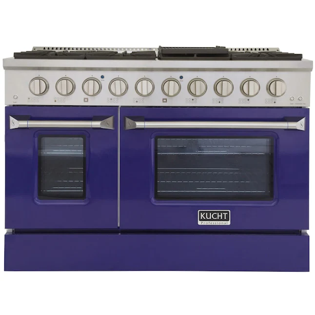 Kucht Professional 48 in. 6.7 cu ft. Natural Gas Range with Blue Door and Silver Knobs, KNG481-B - Inhomebuy
