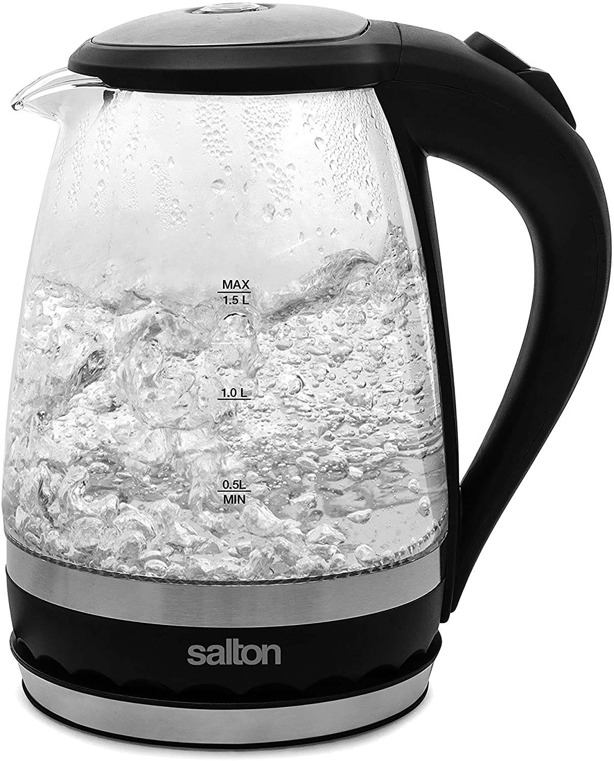 Salton cordless Kettle: 1.5L, 1100W, glass body w/black trim | GK-1831 - Inhomebuy