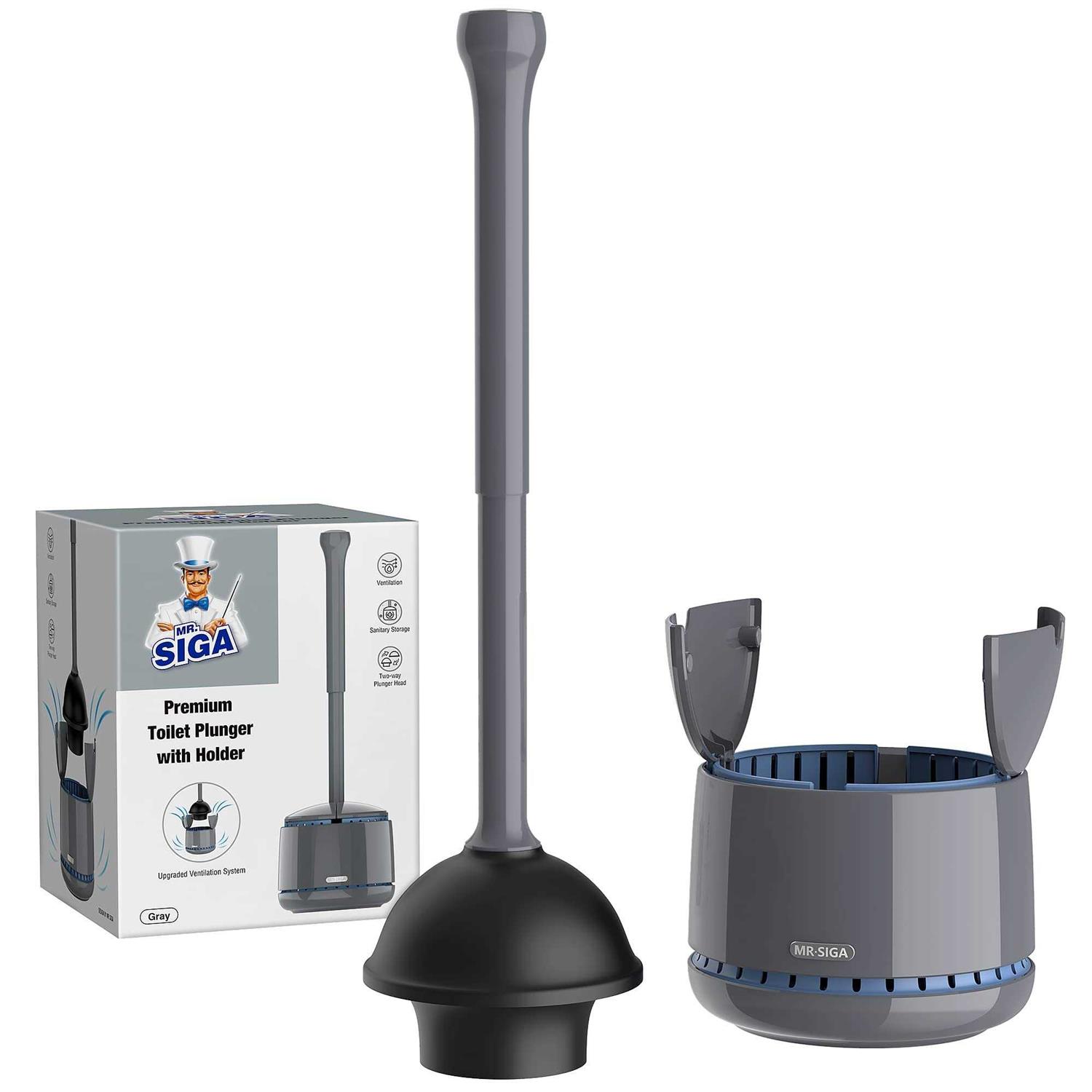 Mr.siga Toilet Plunger with Holder, Heavy Duty Toilet Plunger and Holder Combo for Bathroom Cleaning - Inhomebuy