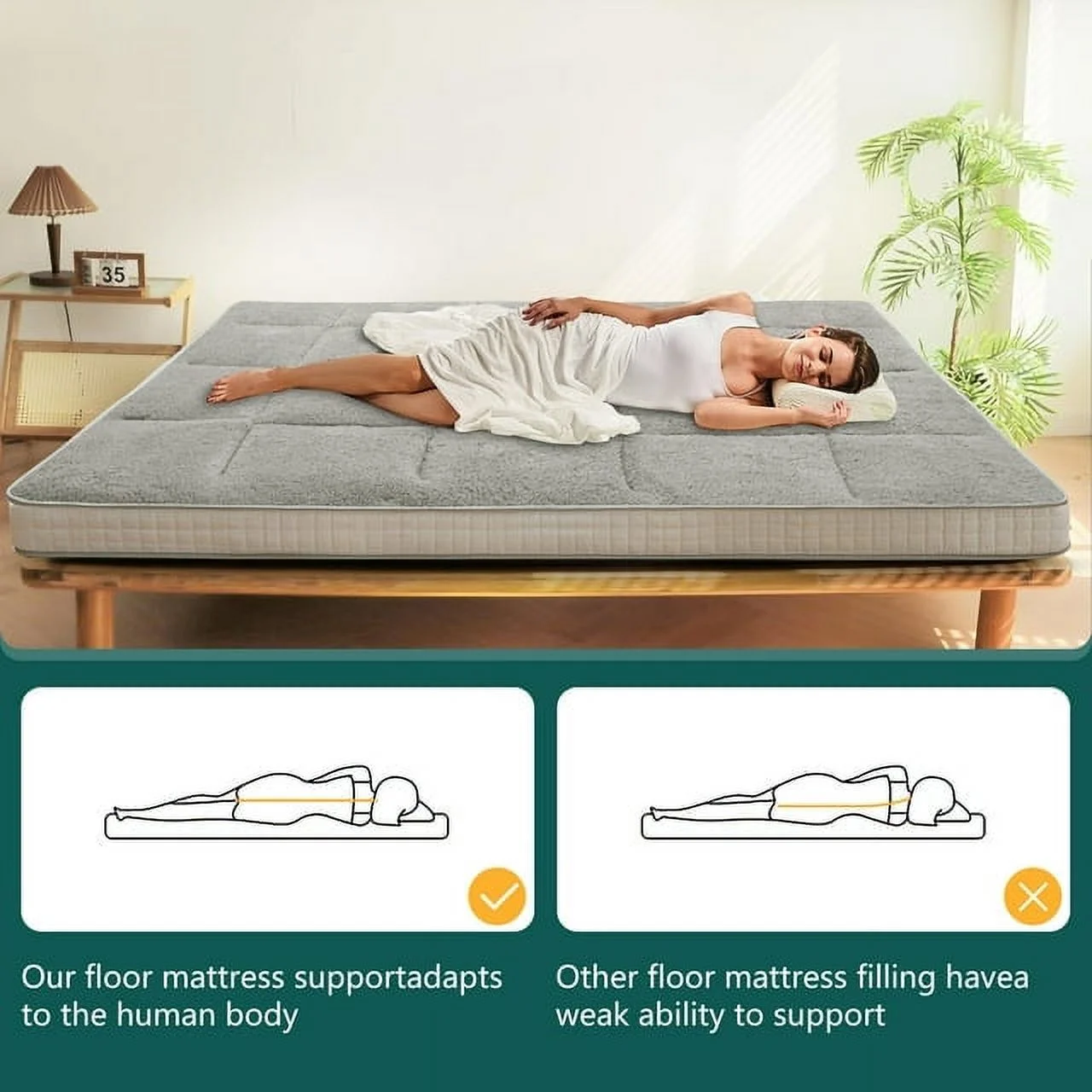 ABORON Japanese Floor Mattress, Upgraded Reversible Winter Futon Mattress Foam Mattress, 4