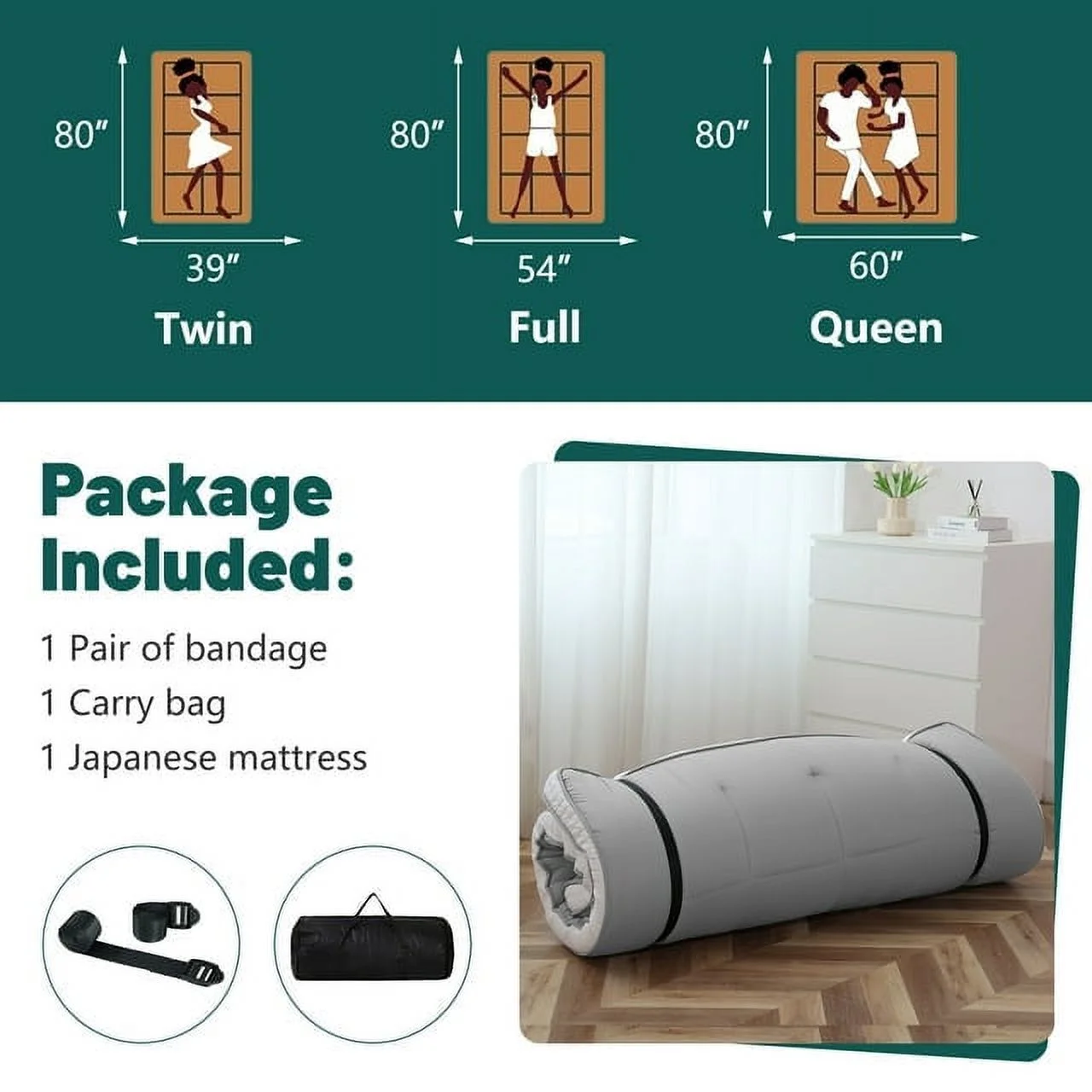 ABORON Japanese Floor Mattress, Upgraded Reversible Winter Futon Mattress Foam Mattress, 4