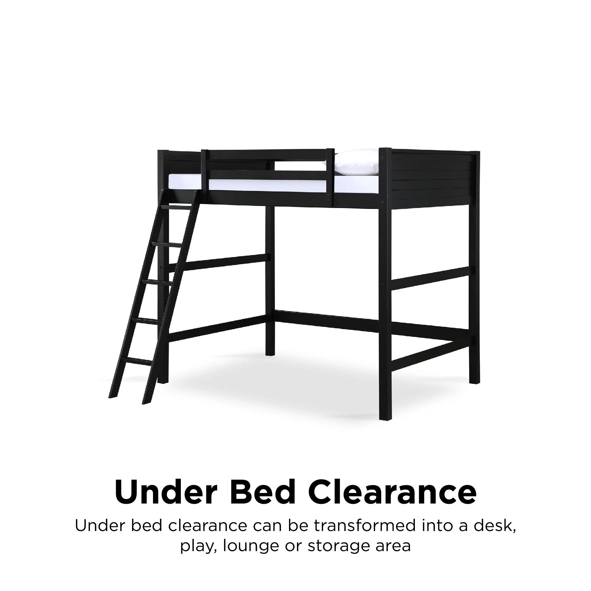 Your Zone Kiarah Full Size Loft Bed with Ladder, Black - Inhomebuy