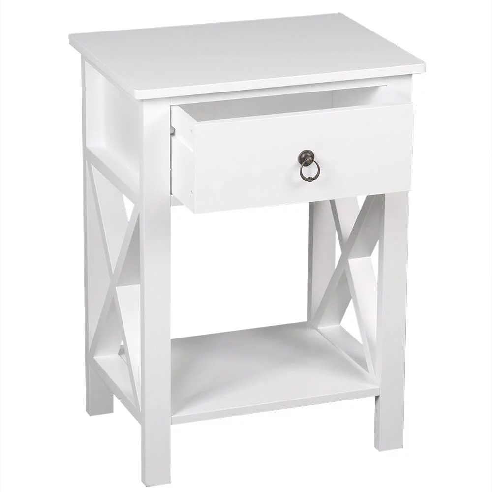 Zimtown White Bedside Nightstand End Sofa Table with Drawer and Shelf for Storage - Inhomebuy