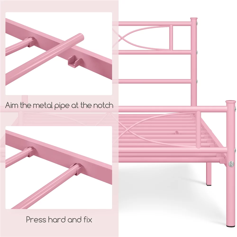 Topeakmart Metal Twin Bed Frame with Curved Design Headboard and Footboard, Black - Inhomebuy