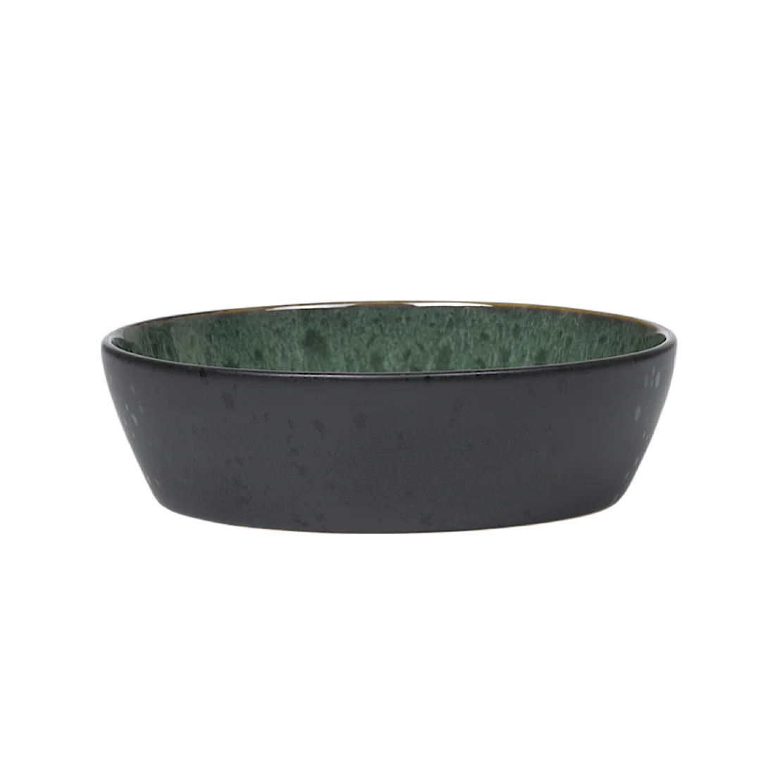 Stoneware Bowl Plate Deep 18cm Black/ Green - Inhomebuy