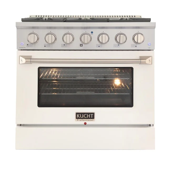 Kucht Professional 36 in. 5.2 cu ft. Propane Gas Range with White Door and Silver Knobs, KNG361/LP-W - Inhomebuy