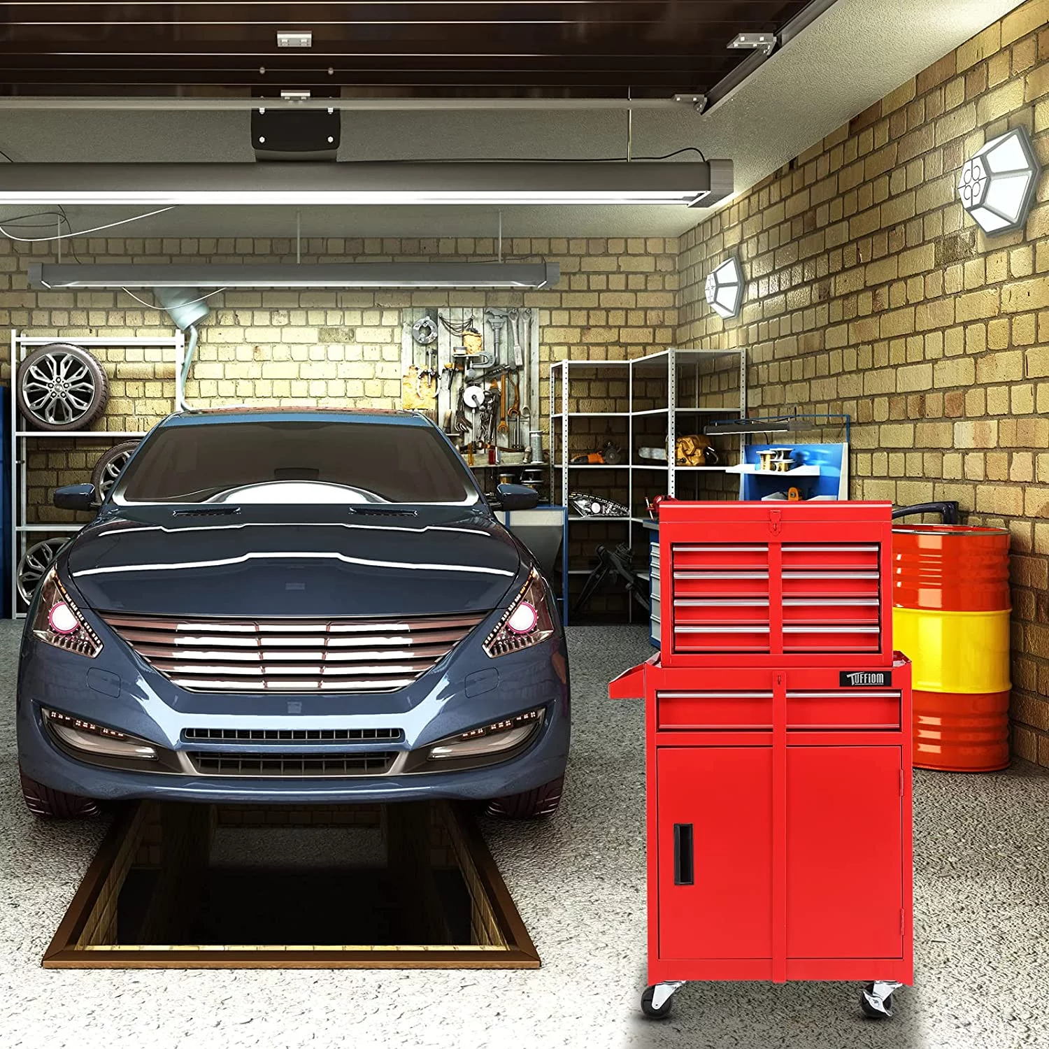 TUFFIOM 5-Drawer Rolling Tool Chest, Tool Storage Cabinet with Adjustable Shelf, Tool Organizer Box - Inhomebuy