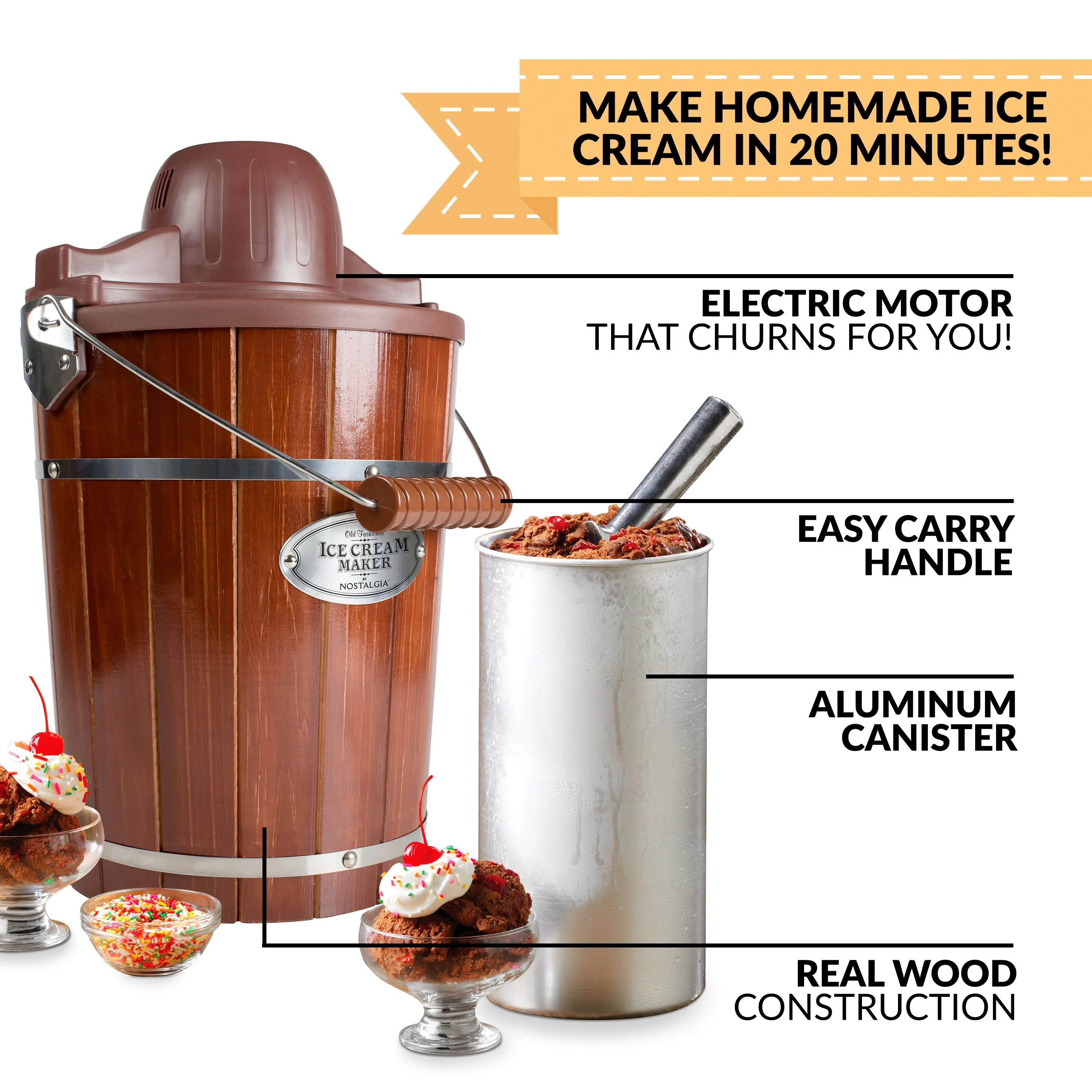 6-Quart Wood Bucket Electric Ice Cream Maker - Inhomebuy