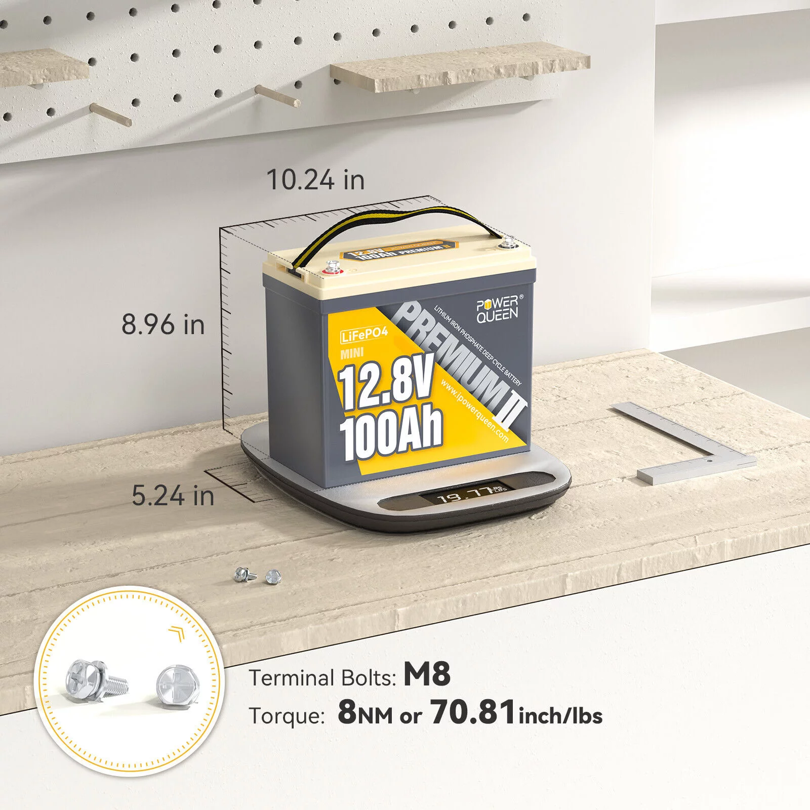 Power Queen 12V 100Ah Mini LiFePO4 Lithium Battery Deep Cycle 1280Wh BMS for Camper Boat Marine - Inhomebuy