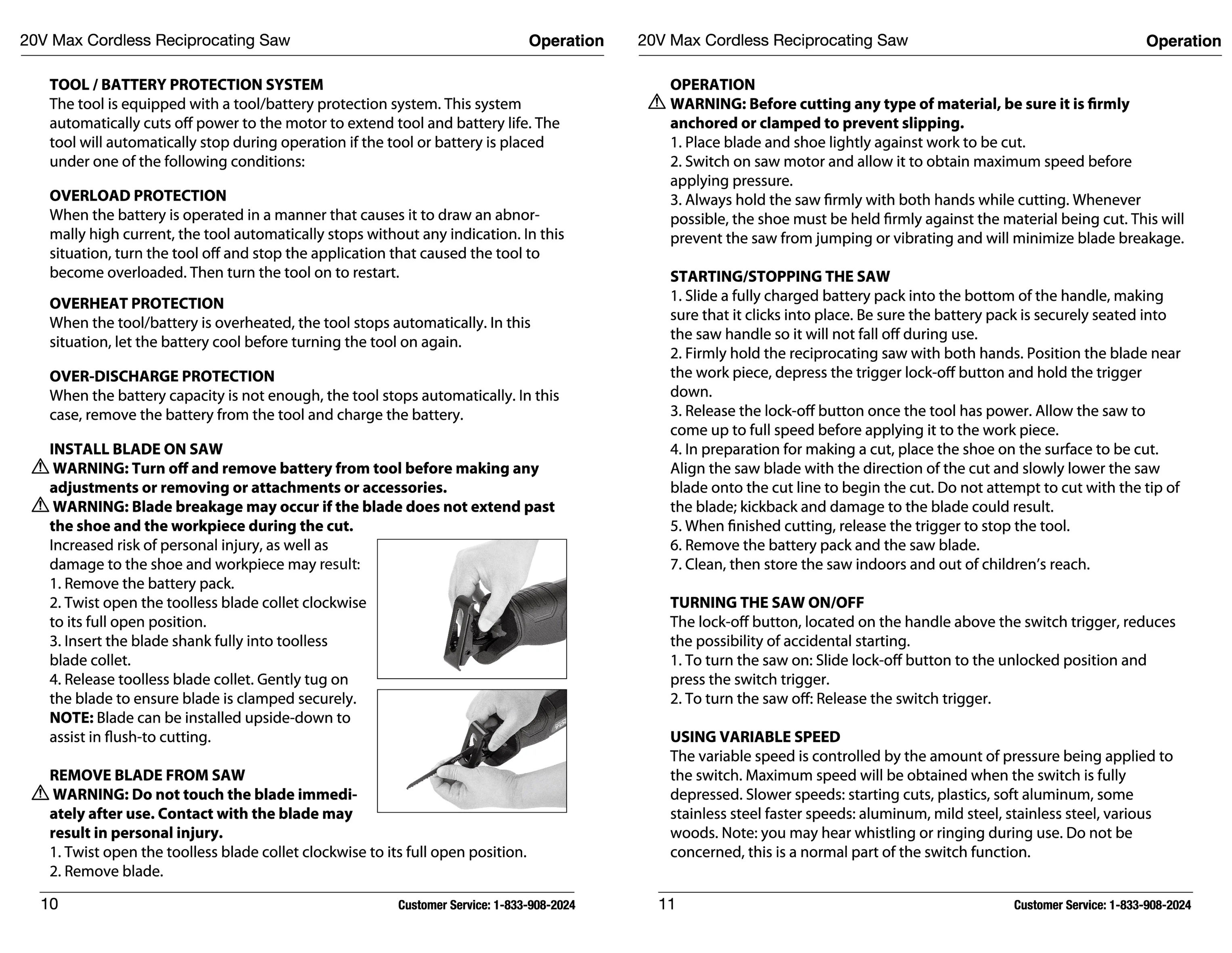 Hyper Tough 20V Max Lithium-ion Cordless Reciprocating Saw, Variable Speed, Keyless Blade Change, with 1.5Ah Lithium-Ion Battery and Charger, Wood Blade and LED Light - Inhomebuy