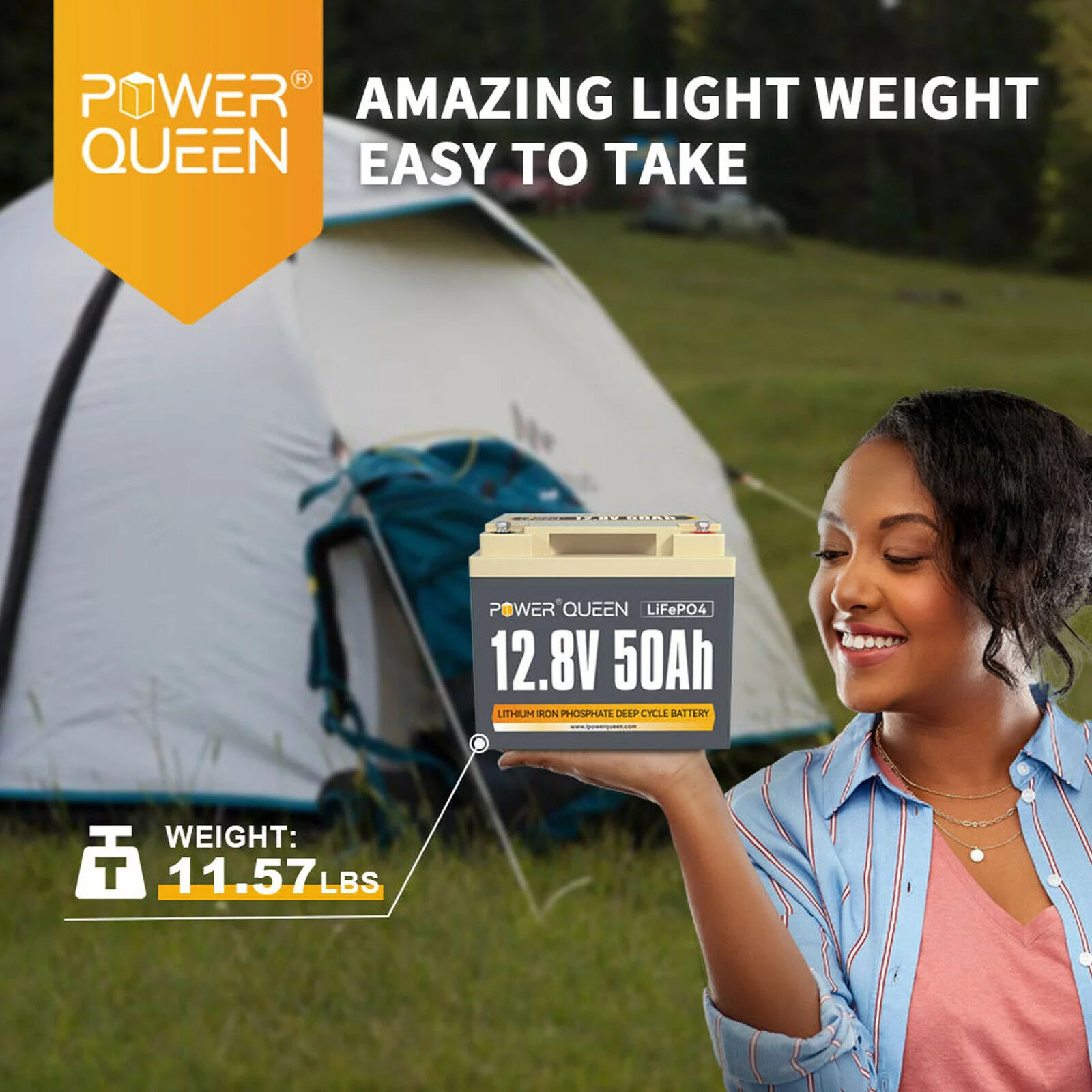 Power Queen LiFePO4 Lithium Battery 12V 50Ah Deep Cycle 640Wh BMS for Solar RV - Inhomebuy