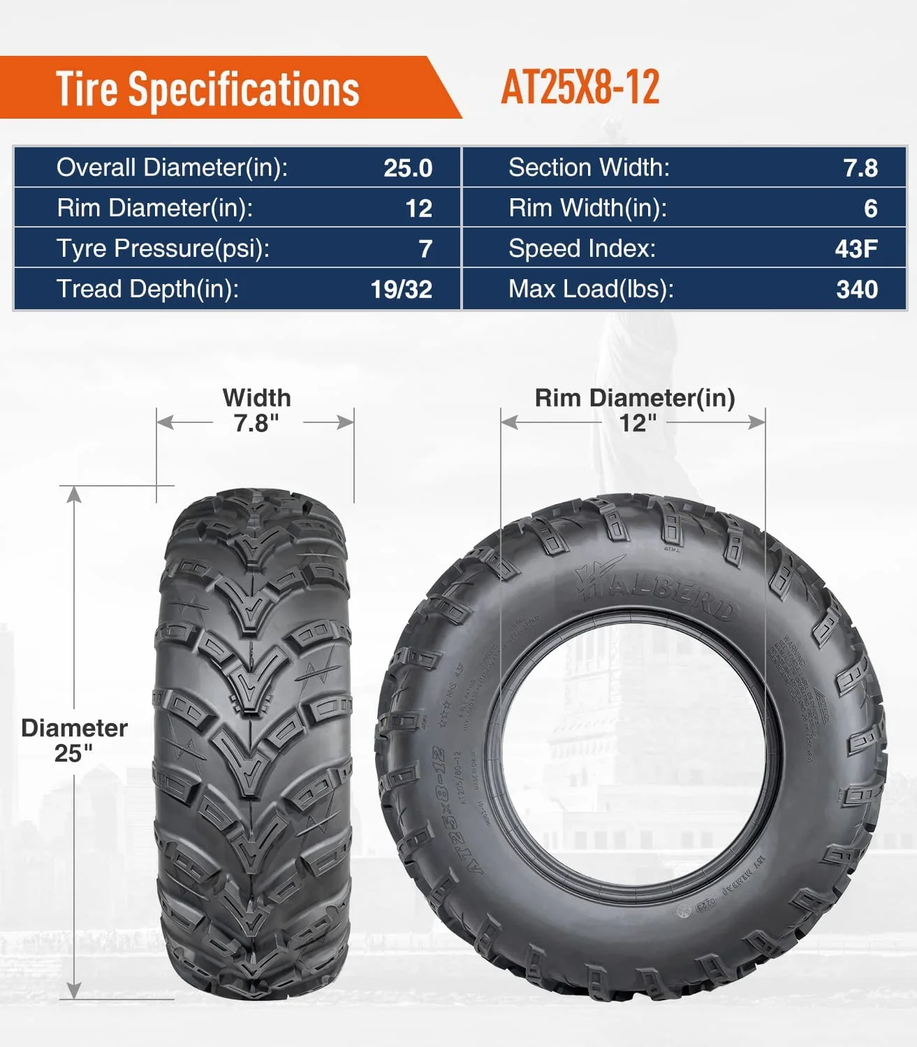 6PR ATV/UTV Tires 25x8-12 Front & 25x10-12 Rear All Terrain 15mm Tread Depth 25x8x12 25x10x12 Trail Sand Off-Road Tires Set of 4 - Inhomebuy