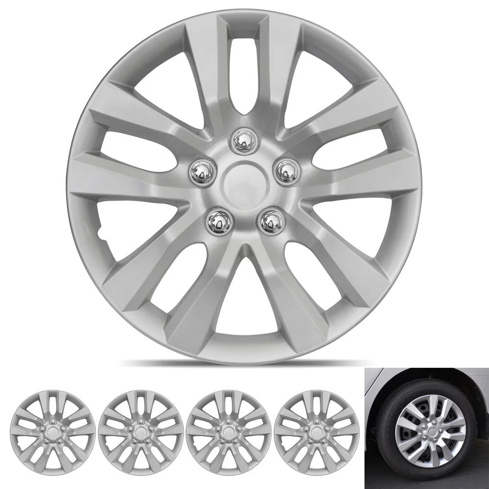 BDK Hubcap Wheel Covers Nissan Altima Style - 16 Inch Silver Replica Cover, OEM Factory Replacement (4 Pieces) - Inhomebuy