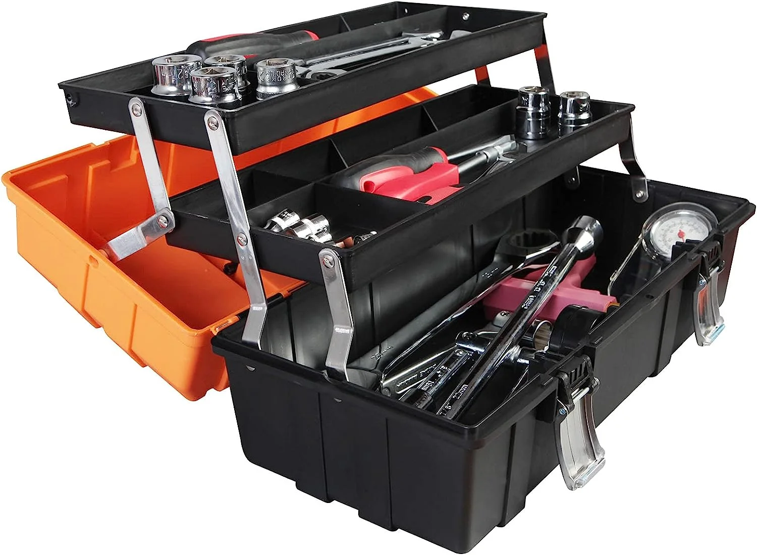 Torin ATRJH-3430T 17-Inch 3-Layer multi-function Toolbox with Tray and Dividers,Orange Folding Tool Organizers,Plastic Tool Storage box - Inhomebuy