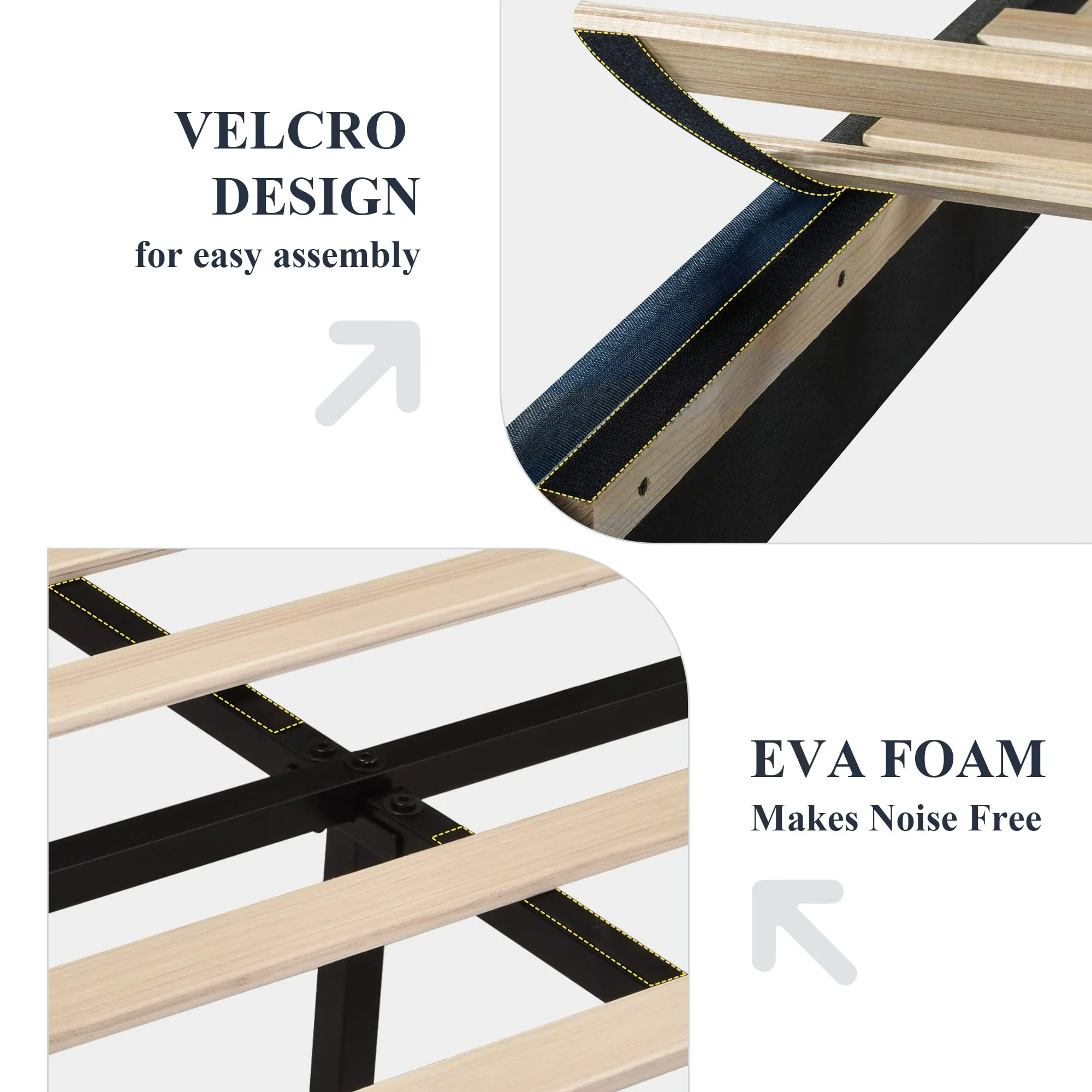 Allewie Queen Size Platform Bed Frame with Fabric Upholstered Headboard, No Box Spring Needed, Dark Grey - Inhomebuy