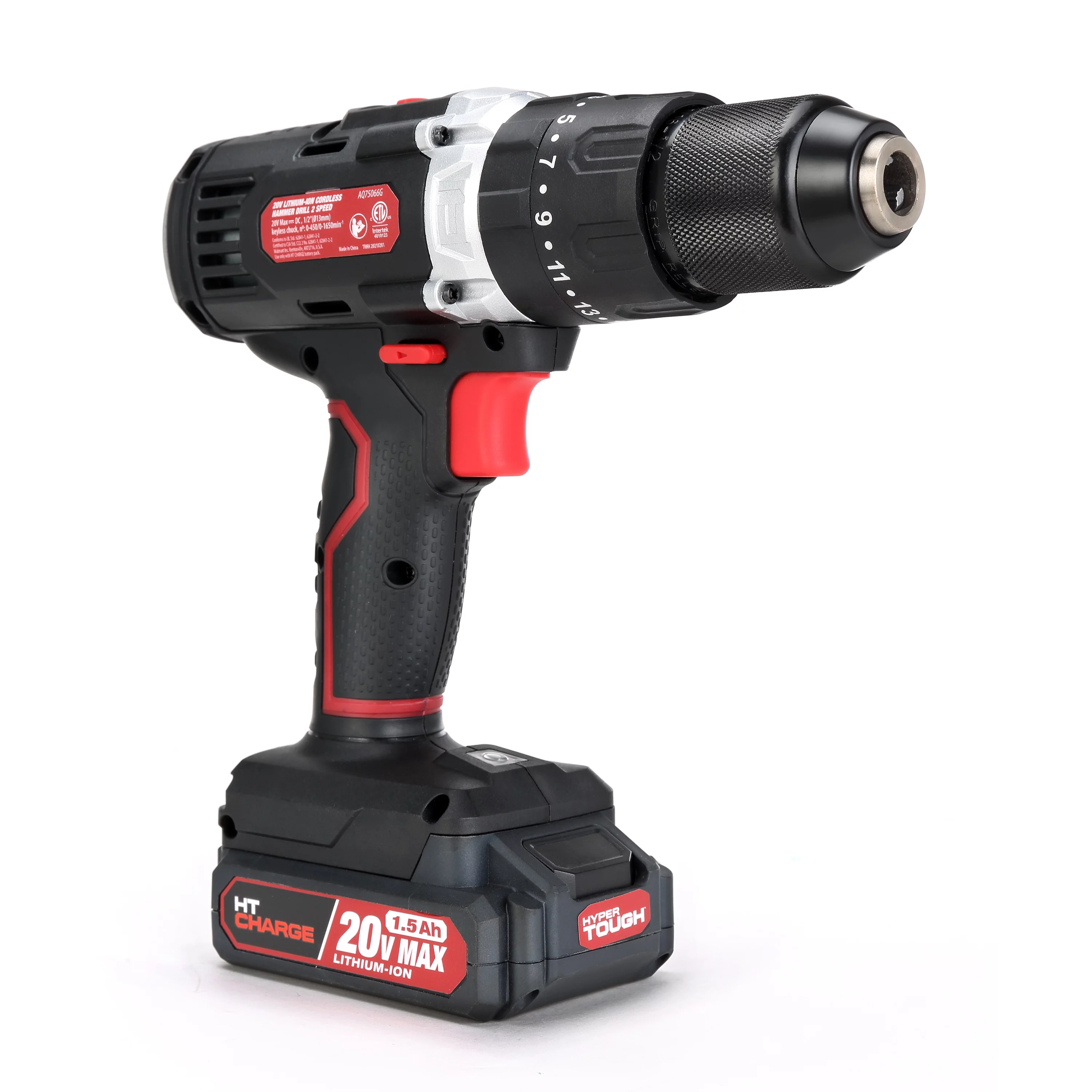 Hyper Tough 20V Max Lithium-Ion Cordless Hammer Drill, 1/2 inch Chuck, 2 Speeds with 1.5Ah Lithium-ion Battery & Charger, Bit Holder & LED Light - Inhomebuy