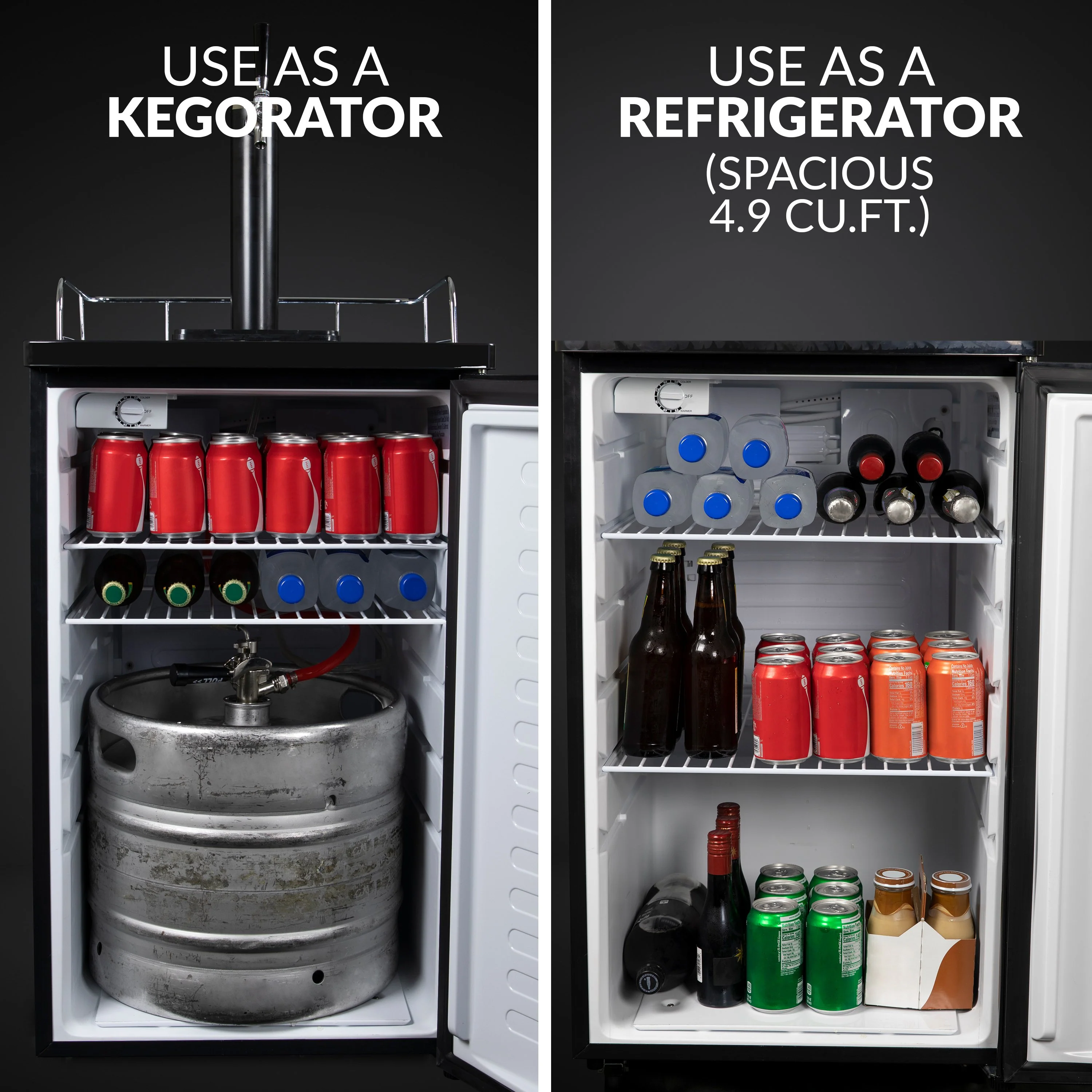 HomeCraft�?4.9 Cu. Ft. Full Size Kegerator Draft Beer Dispenser, Black Stainless Steel - Inhomebuy