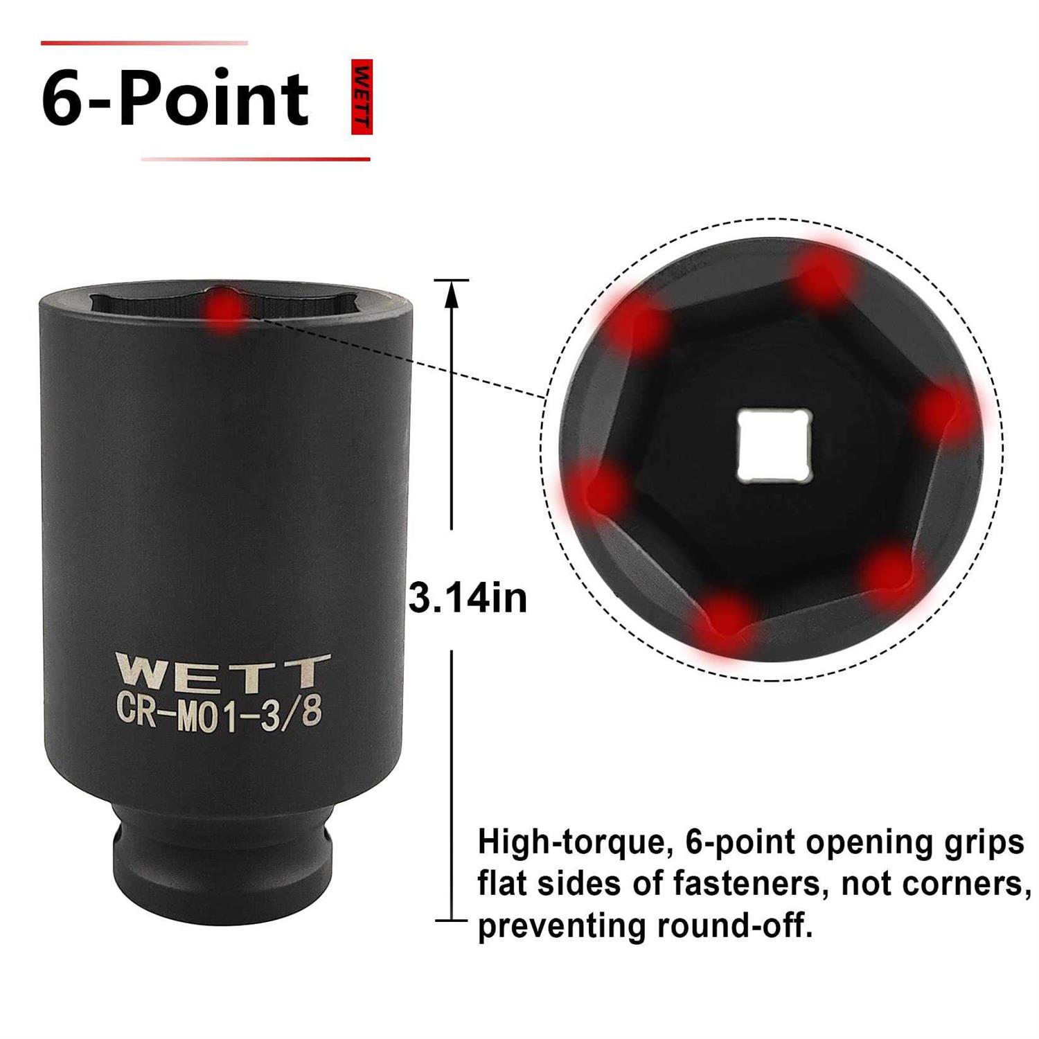 WETT 1/2 Drive Deep 6-Point Impact Socket Set/Spindle Axle Nut Impact Socket Set 9Pcs - Inhomebuy