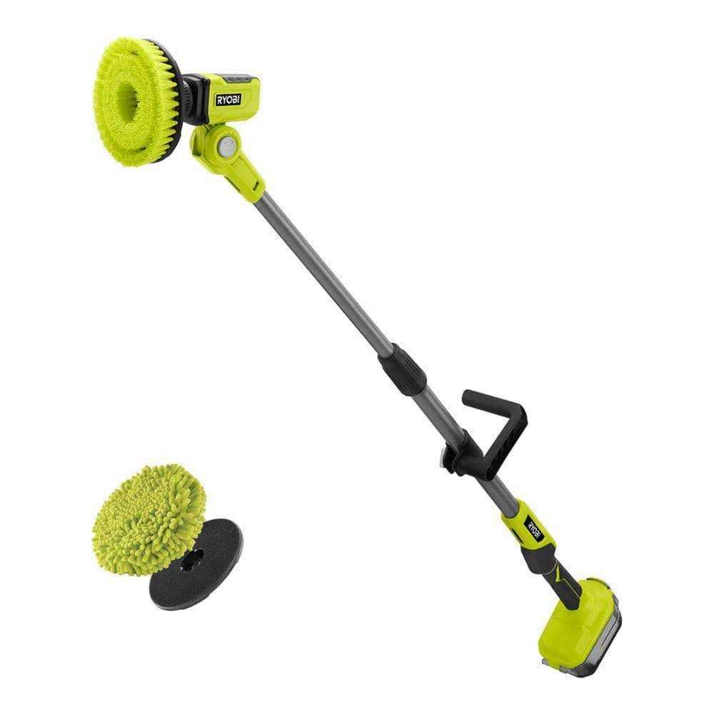 RYOBI ONE+ 18V Cordless Telescoping Power Scrubber Kit with 2.0 Ah Battery and Charger and - Inhomebuy