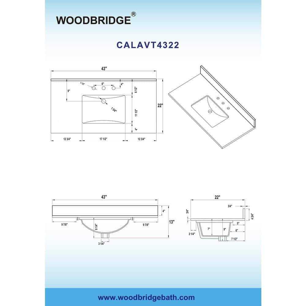 WOODBRIDGE 37 in. W x 22 in. D Engineered Stone Vanity Top in Carrara White with White Single Sink - Inhomebuy