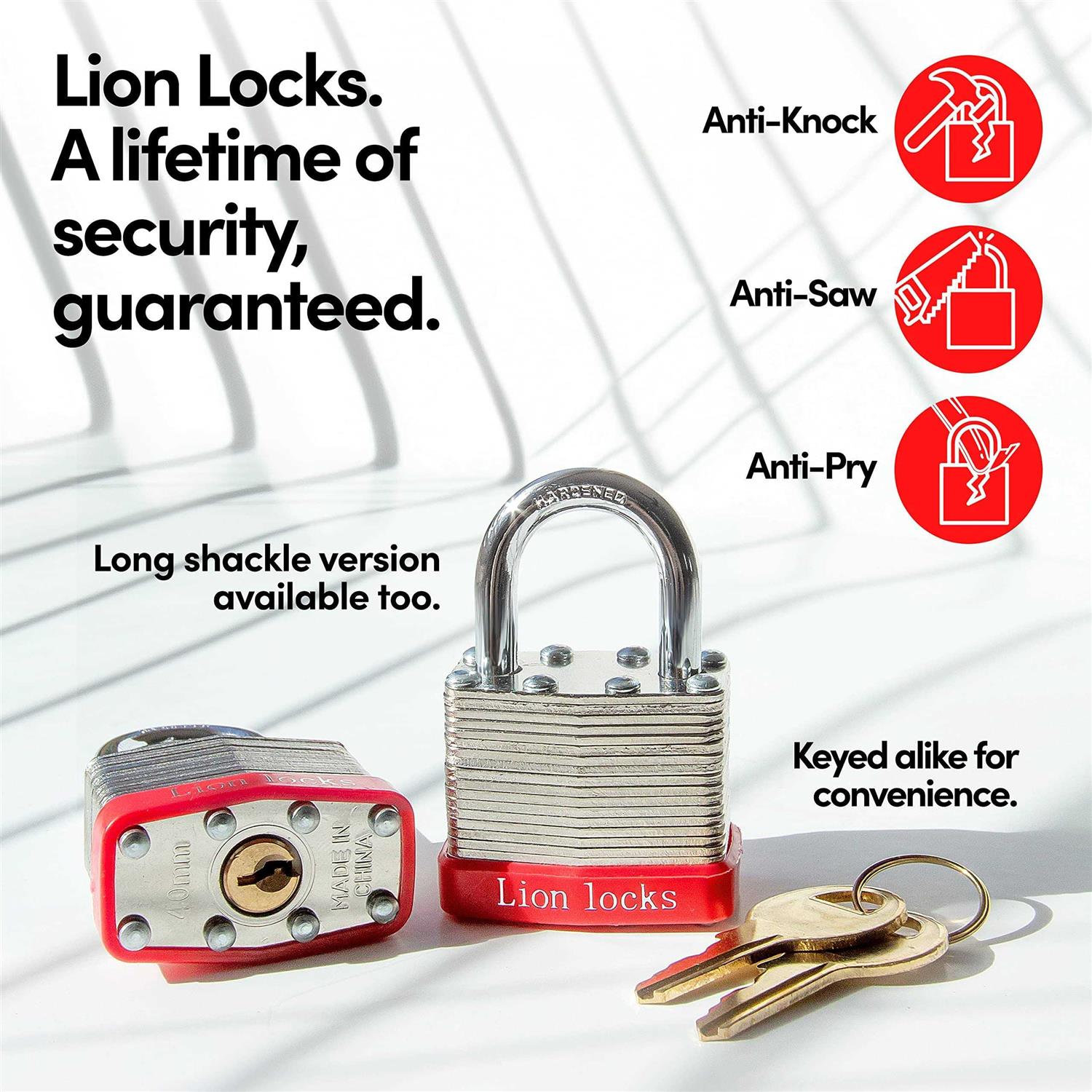 Lion Locks 12 Keyed-Alike Padlocks w/ 1.25” Shackle Keys - Inhomebuy