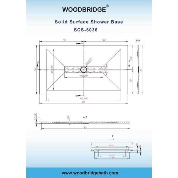 WOODBRIDGE 60 in. L x 32 in. W Alcove Zero Threshold Shower Pan Base with Left/Right Drain - Inhomebuy